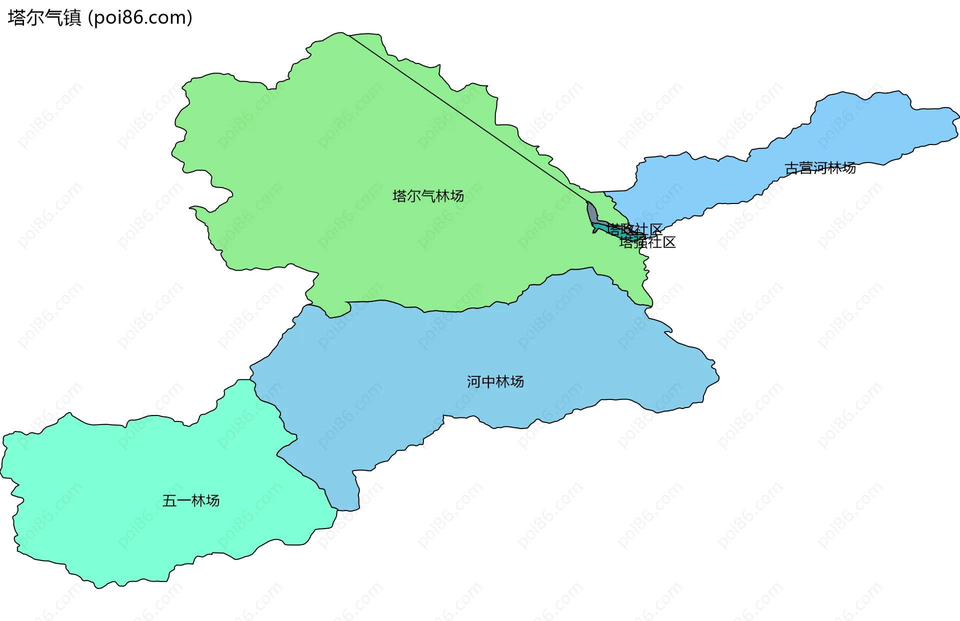 塔尔气镇边界地图(五级行政区划)
