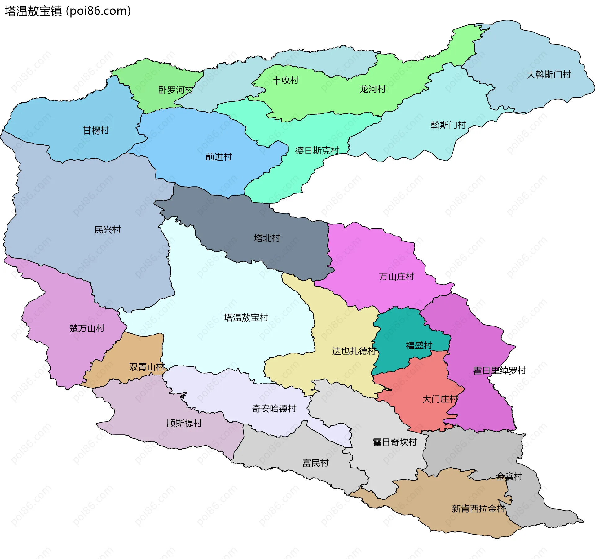 塔温敖宝镇边界地图(五级行政区划)