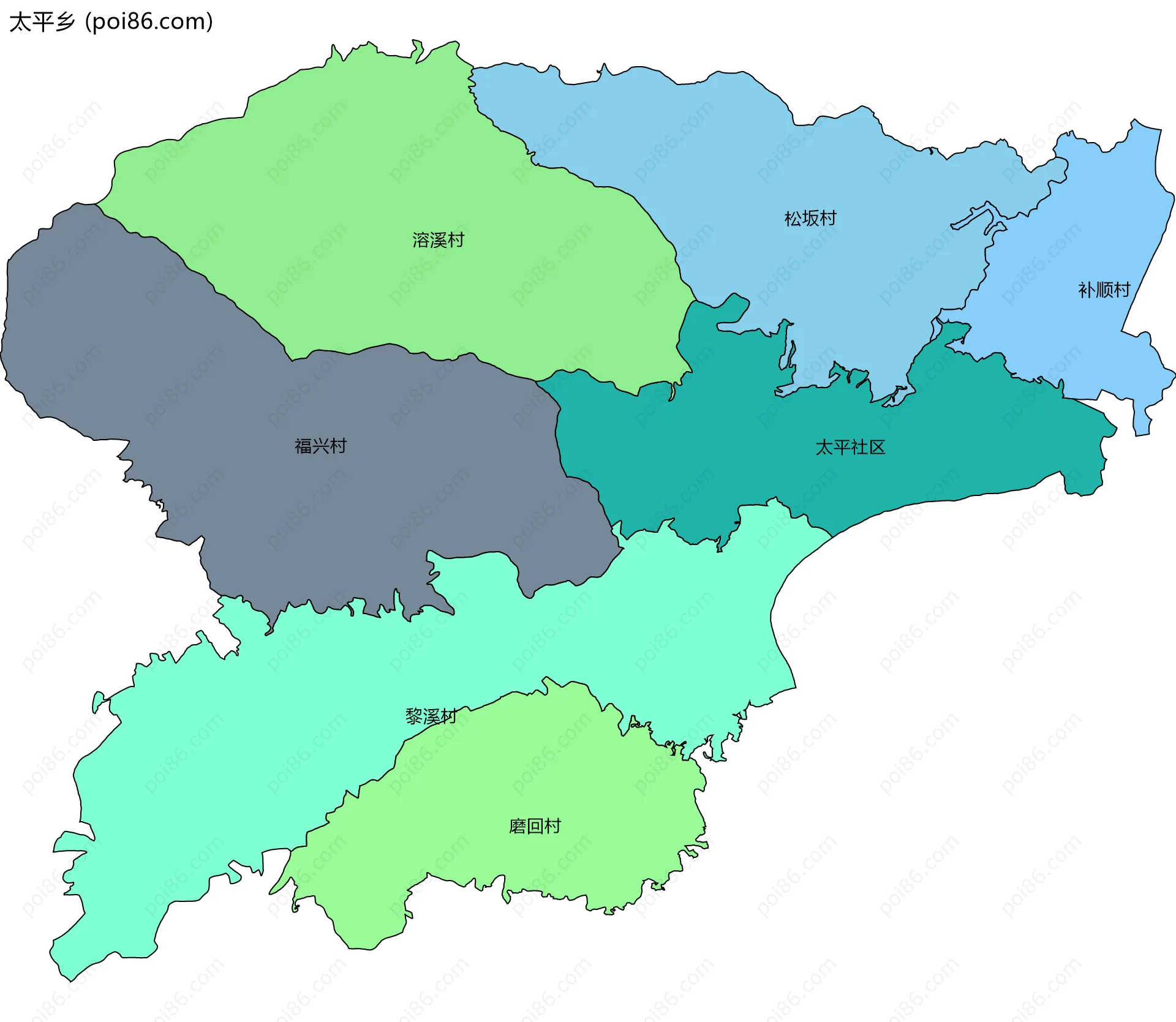 太平乡边界地图(五级行政区划)