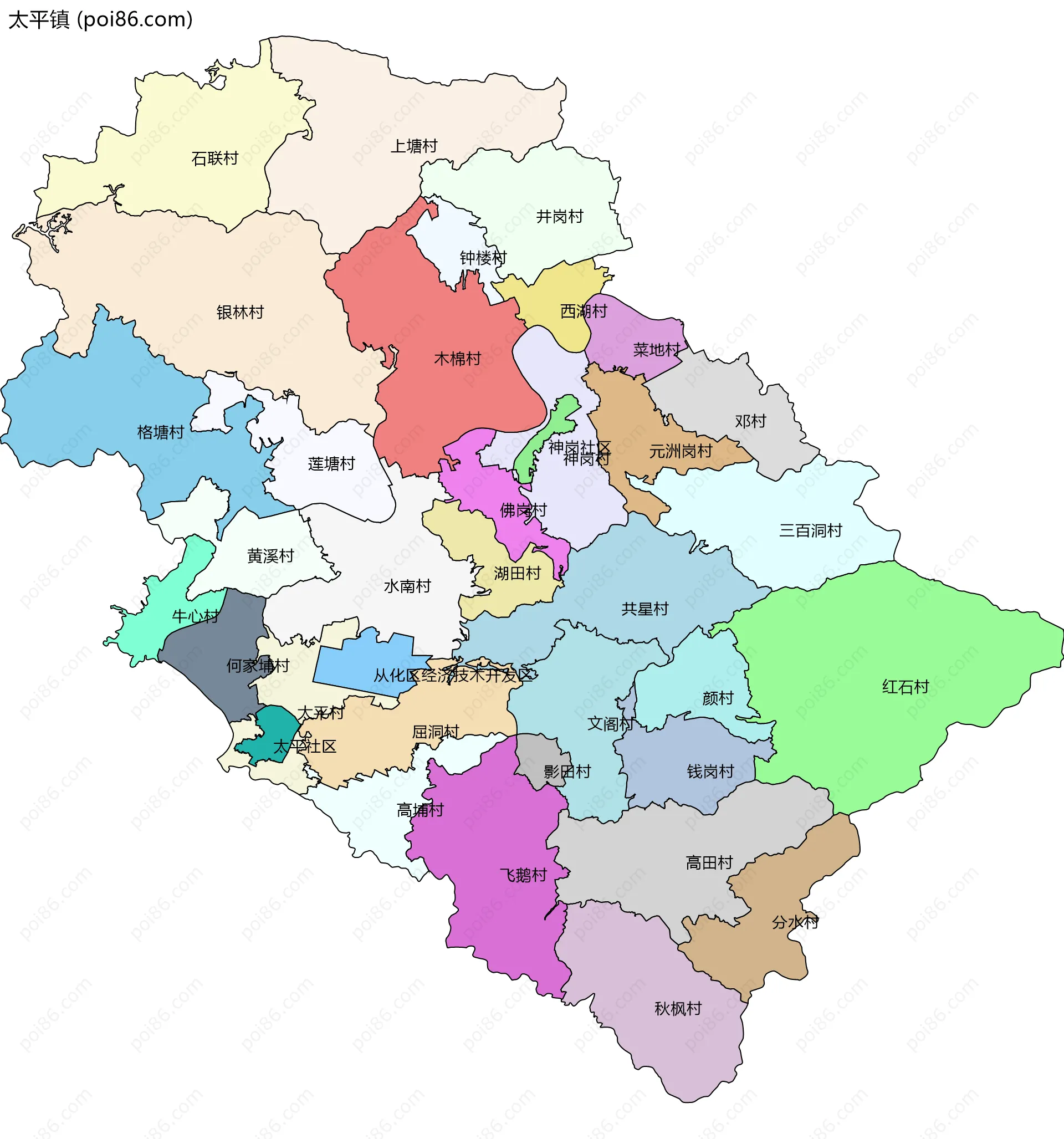 太平镇边界地图(五级行政区划)