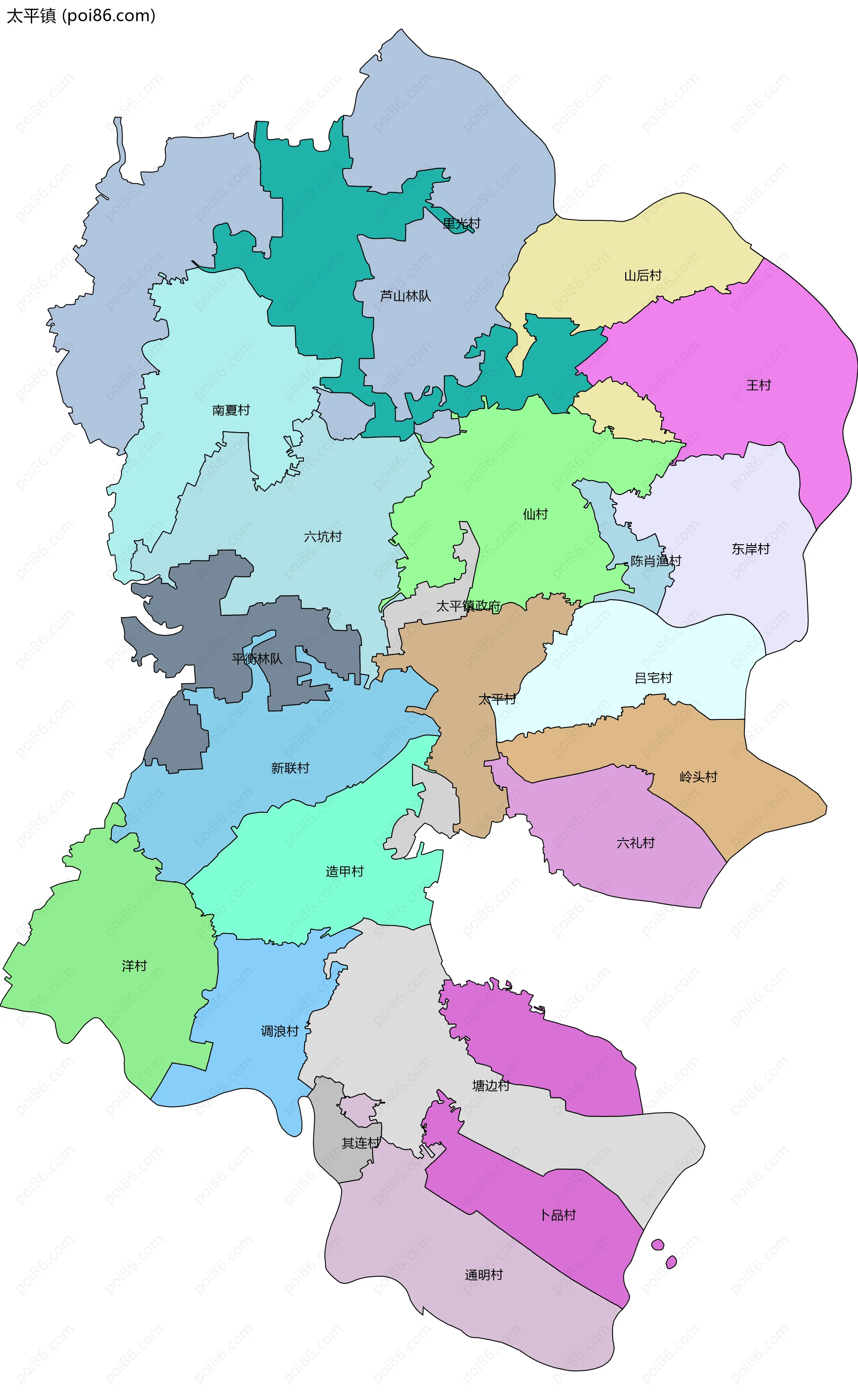 太平镇边界地图(五级行政区划)