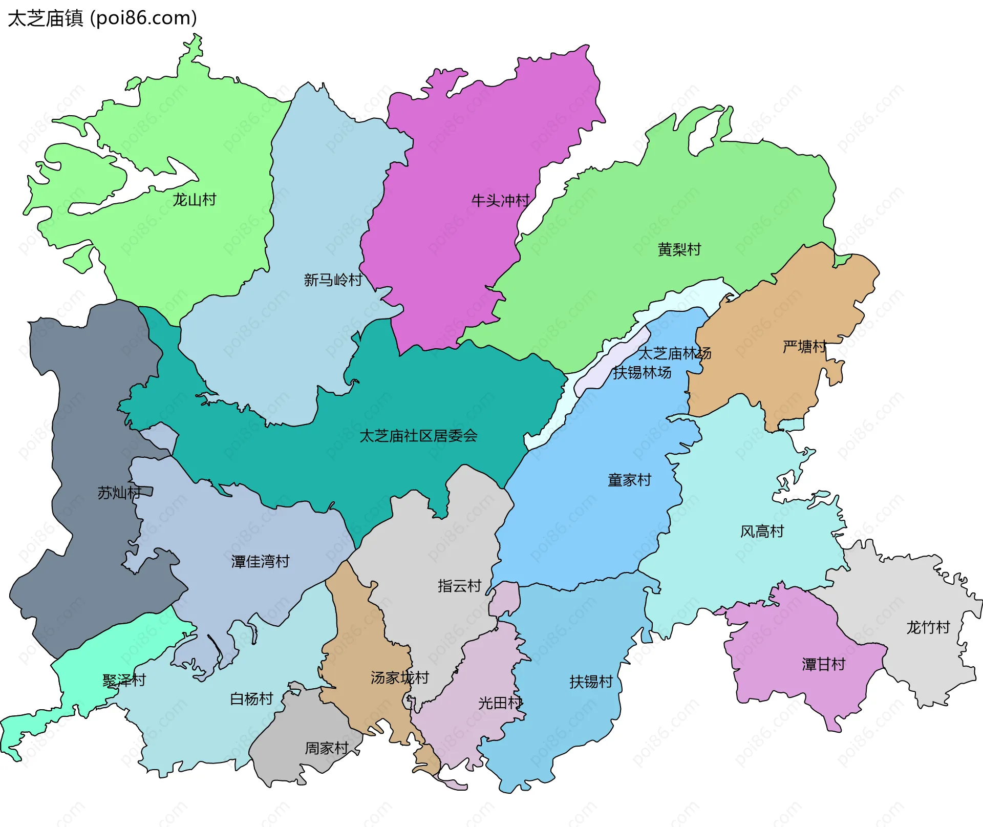 太芝庙镇边界地图(五级行政区划)