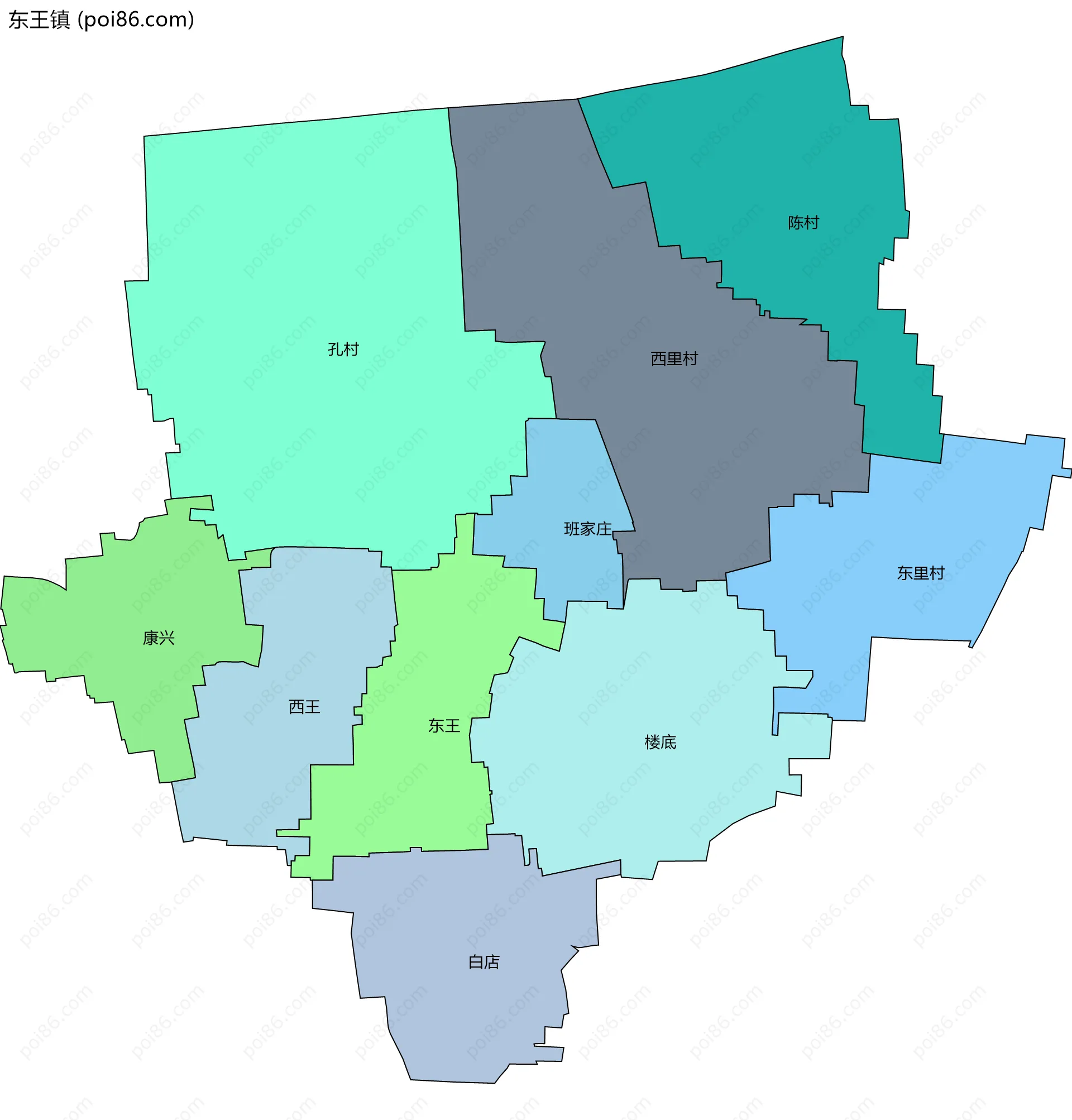 东王镇边界地图(五级行政区划)
