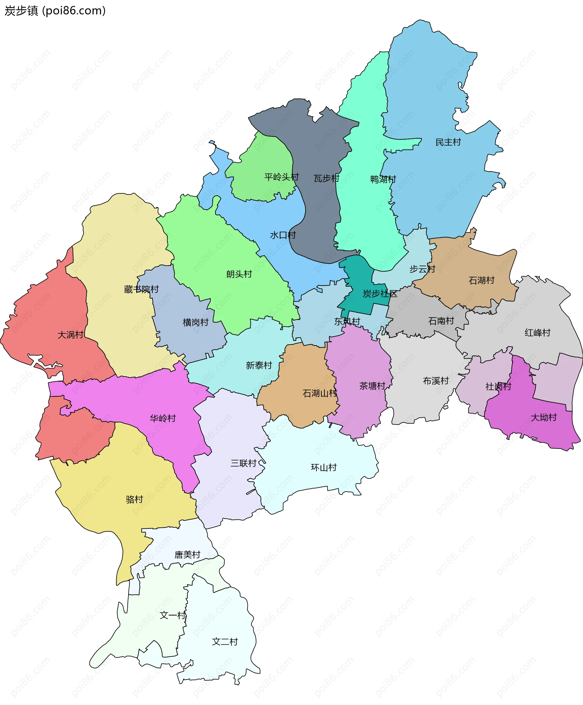 炭步镇边界地图(五级行政区划)