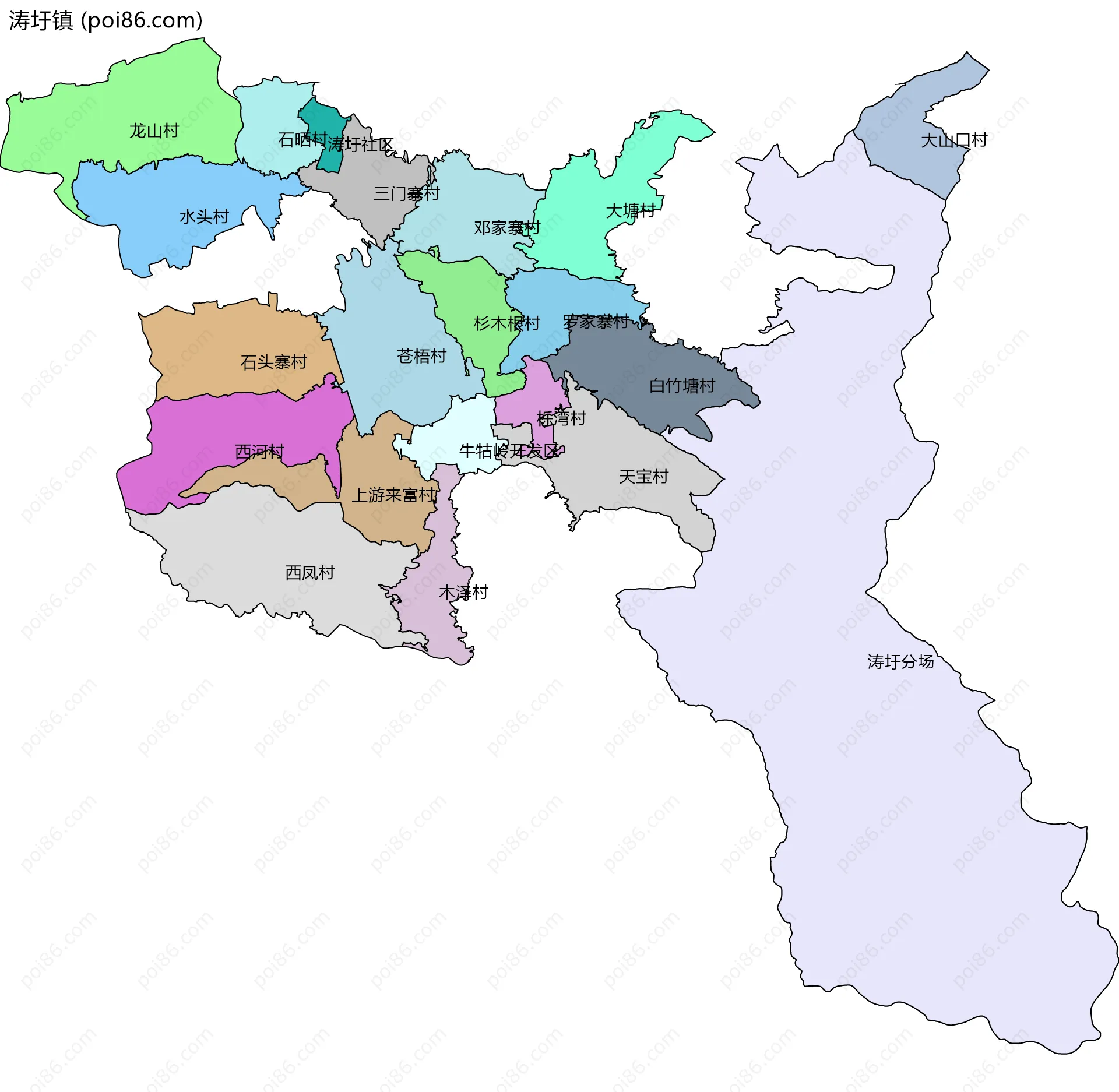 涛圩镇边界地图(五级行政区划)