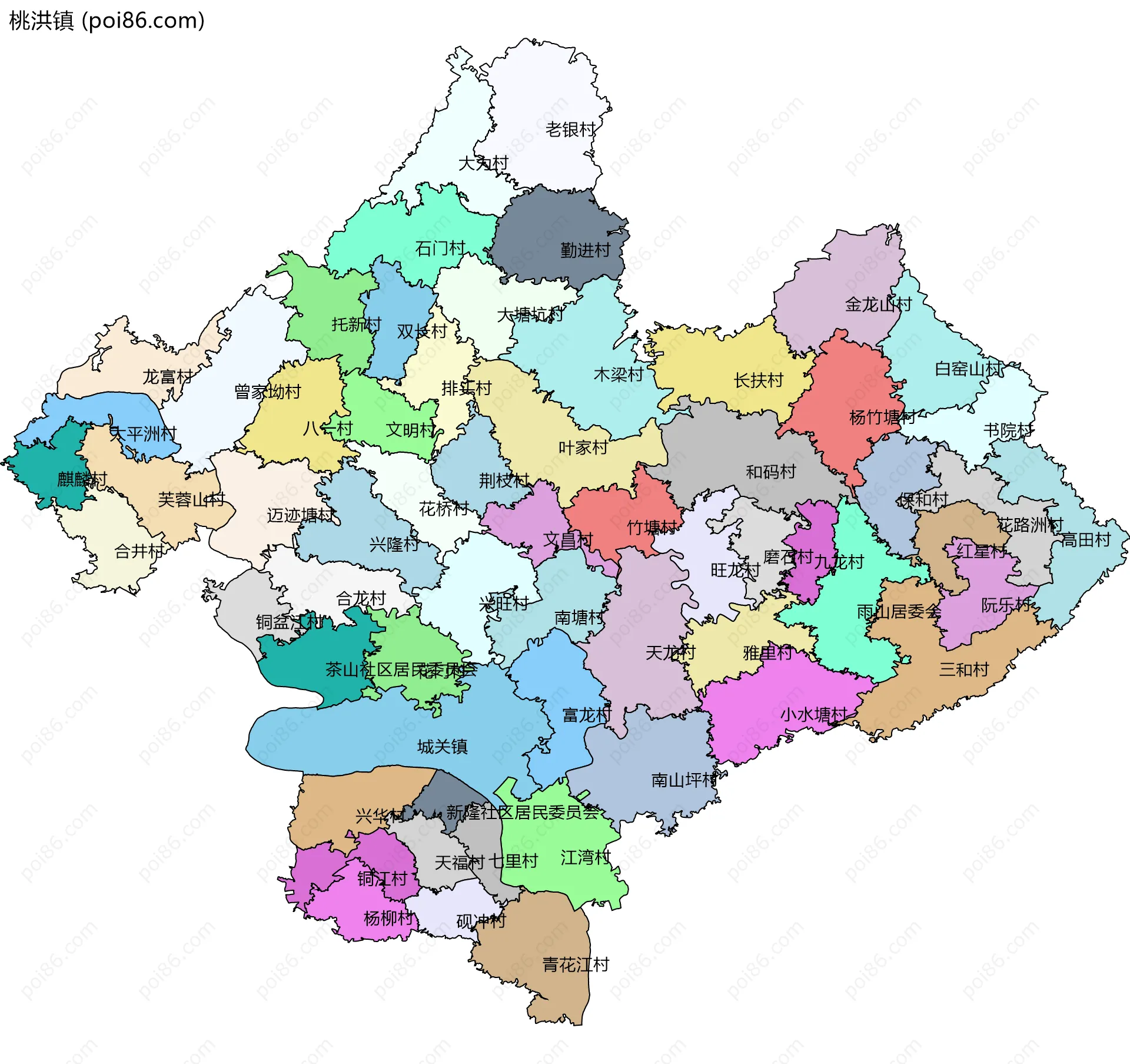 桃洪镇边界地图(五级行政区划)