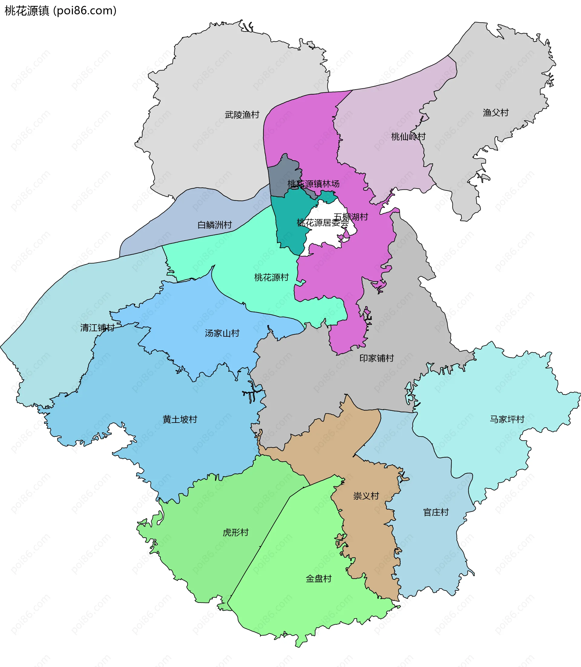 桃花源镇边界地图(五级行政区划)