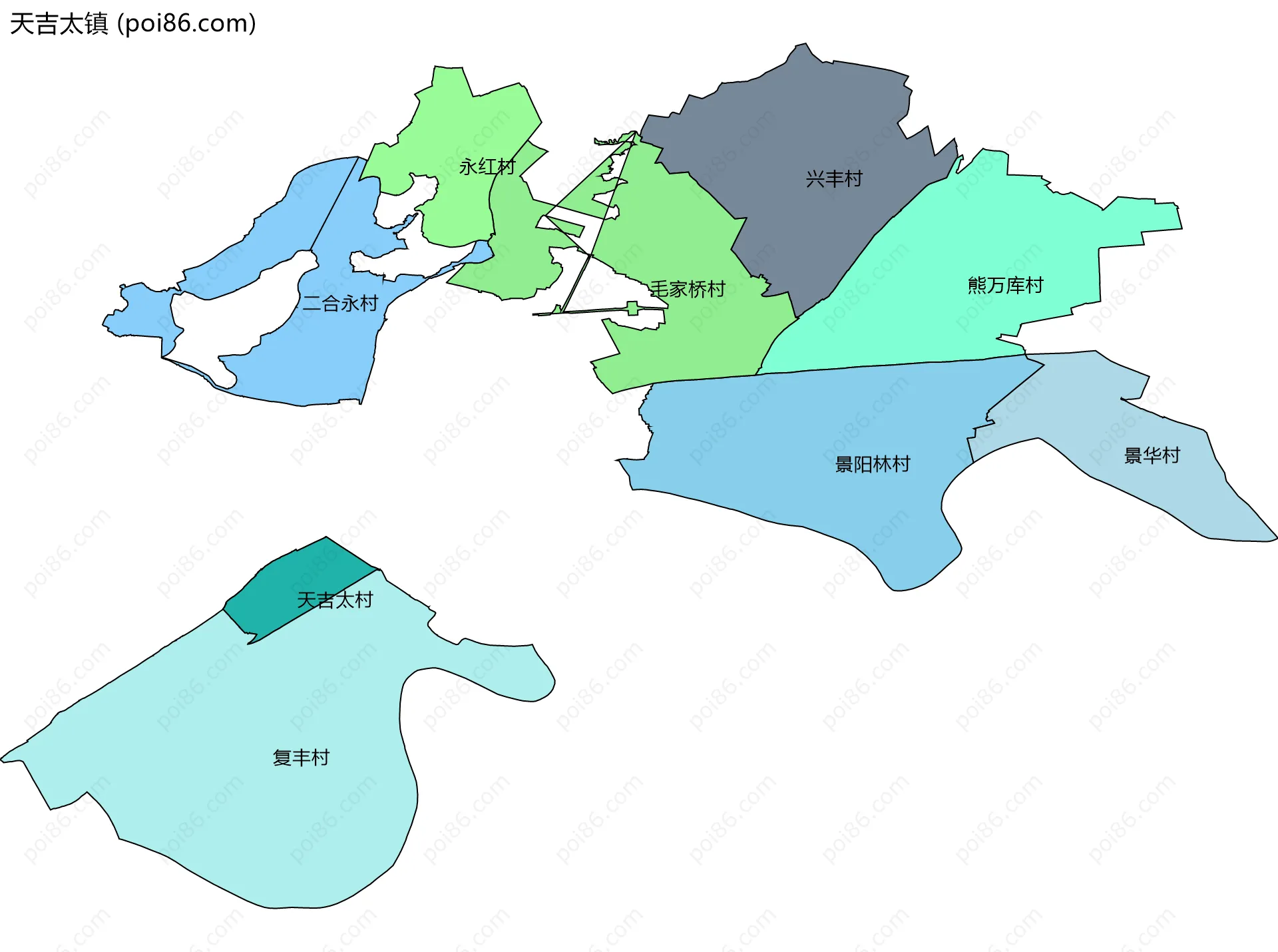 天吉太镇边界地图(五级行政区划)