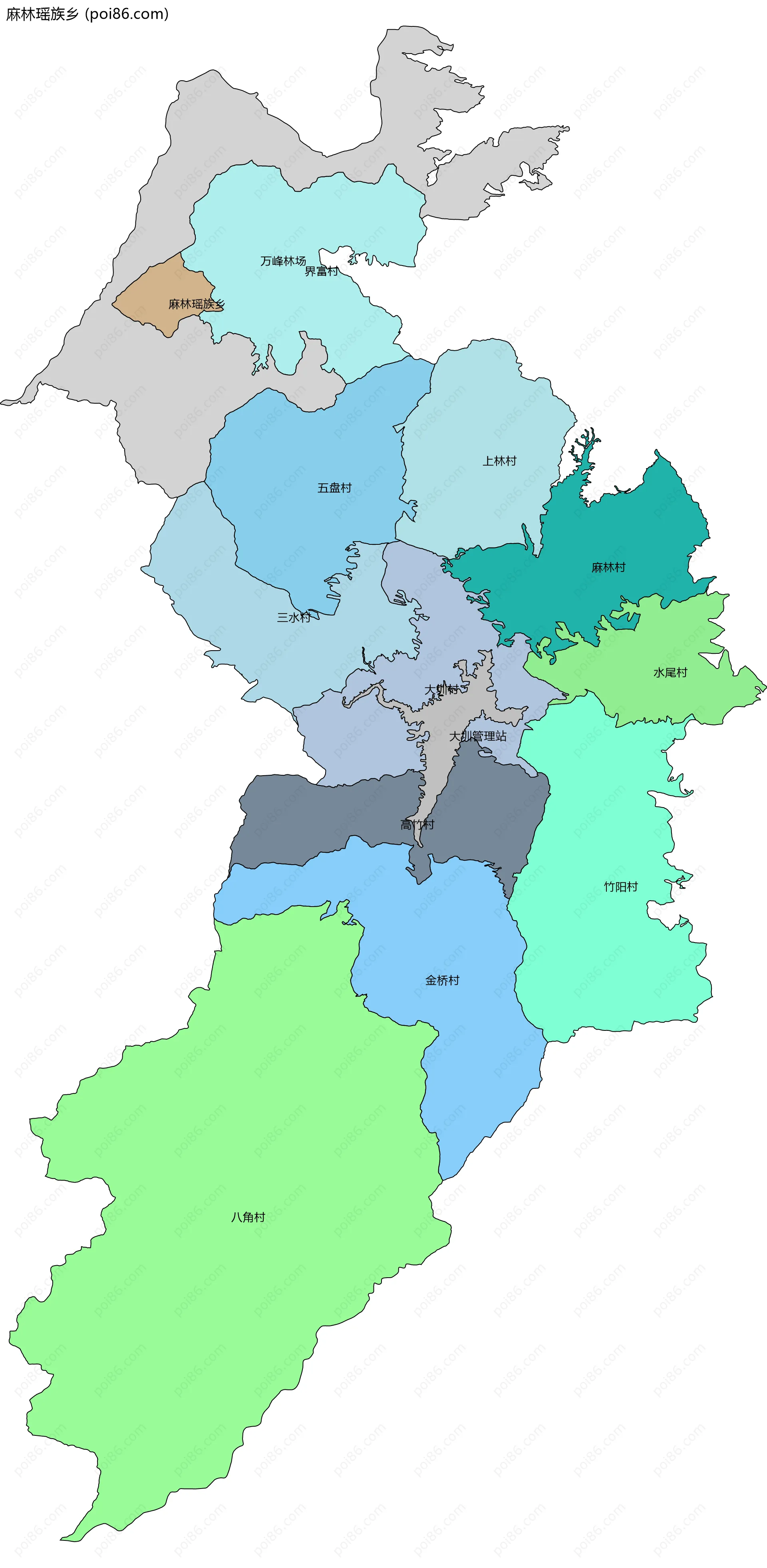 麻林瑶族乡边界地图(五级行政区划)