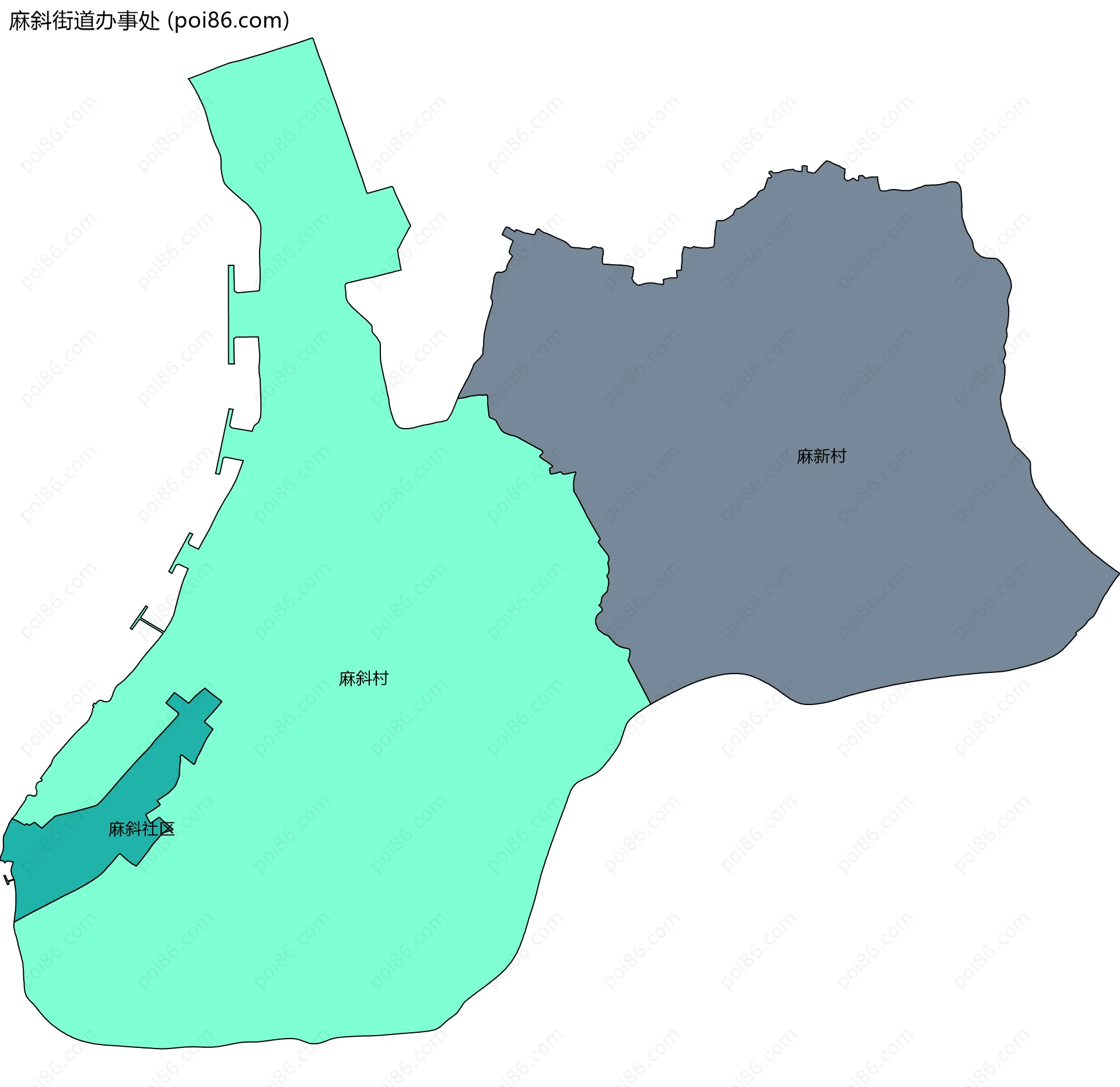 麻斜街道办事处边界地图(五级行政区划)