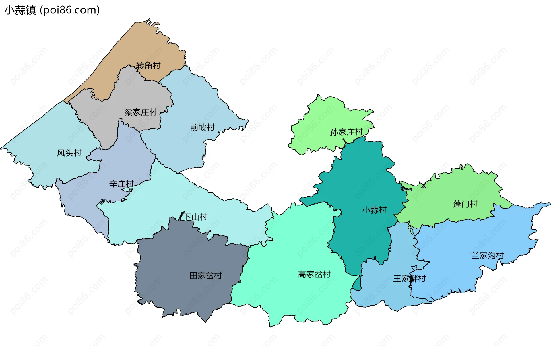 小蒜镇边界地图(五级行政区划)