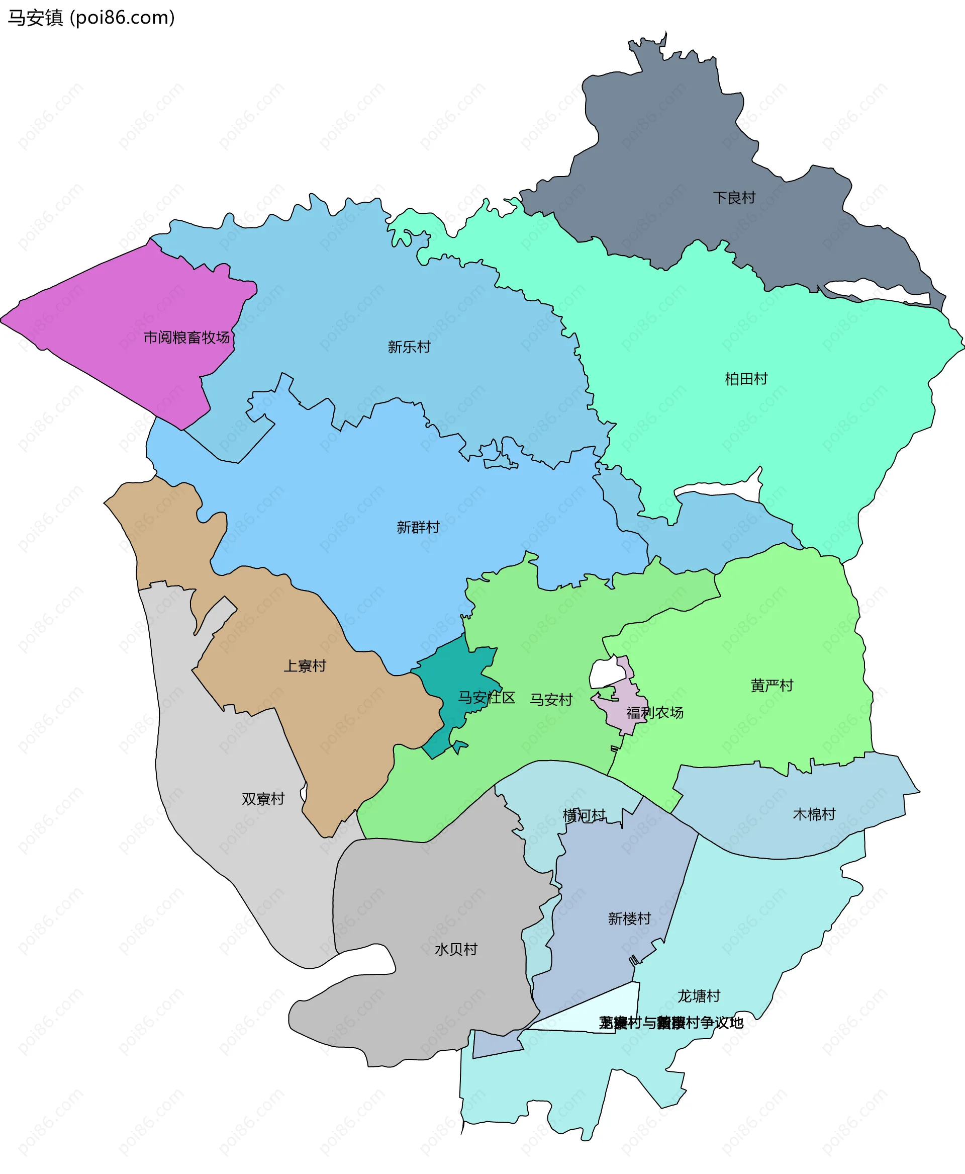 马安镇边界地图(五级行政区划)