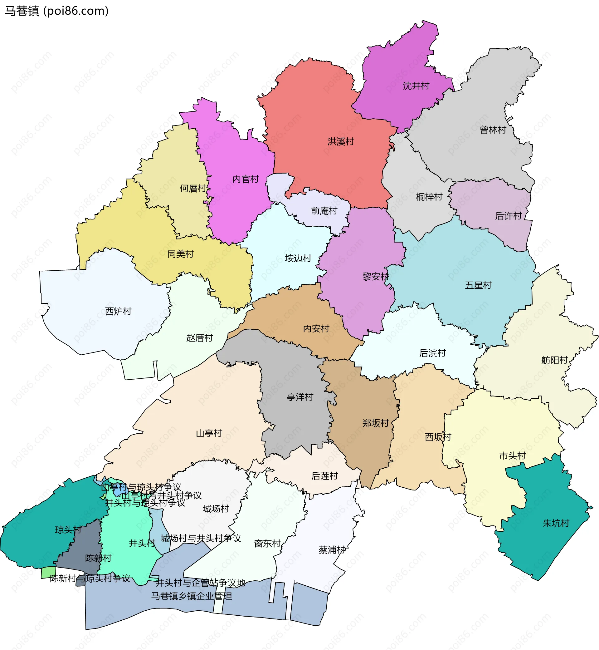 马巷镇边界地图(五级行政区划)