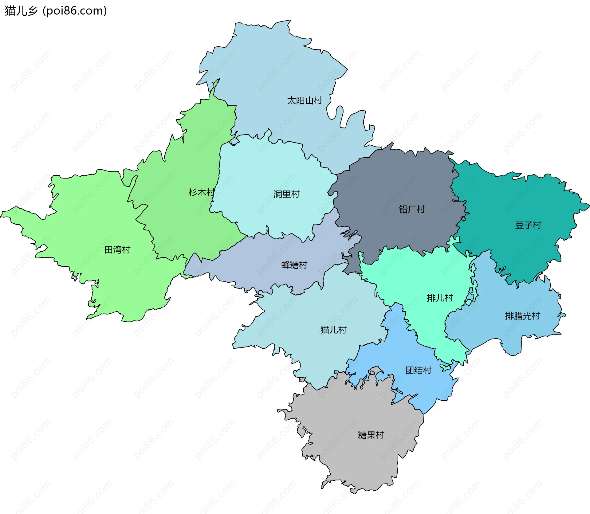 猫儿乡边界地图(五级行政区划)