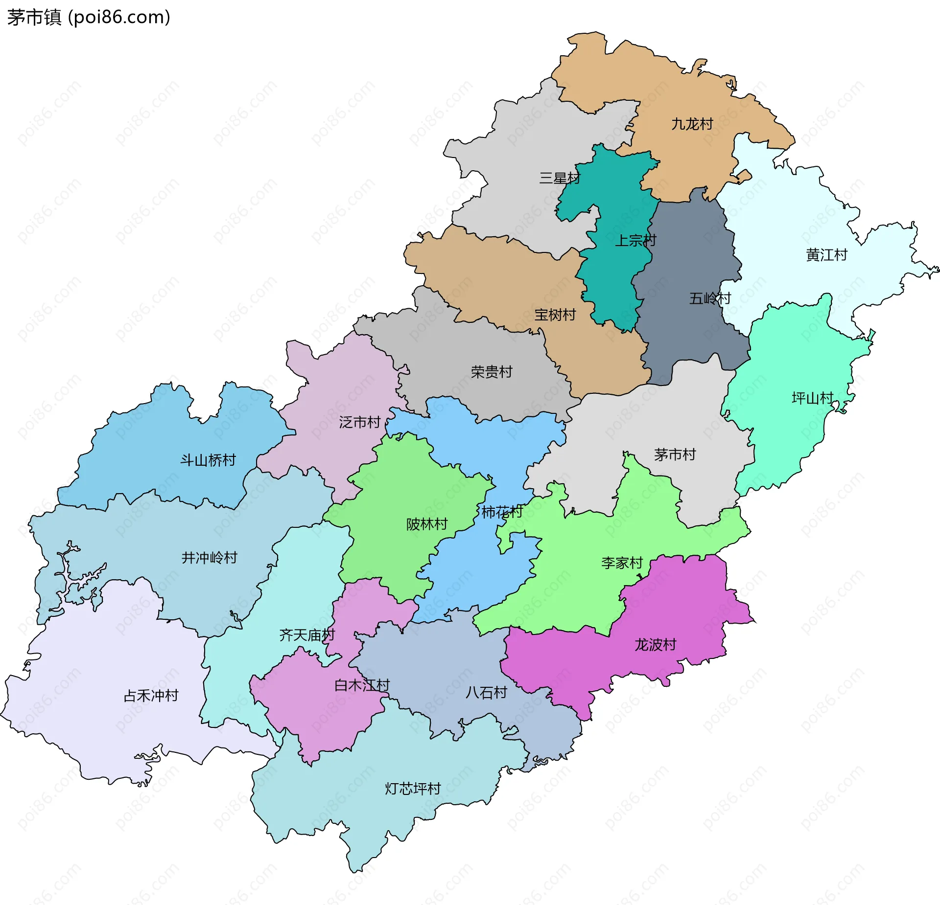 茅市镇边界地图(五级行政区划)