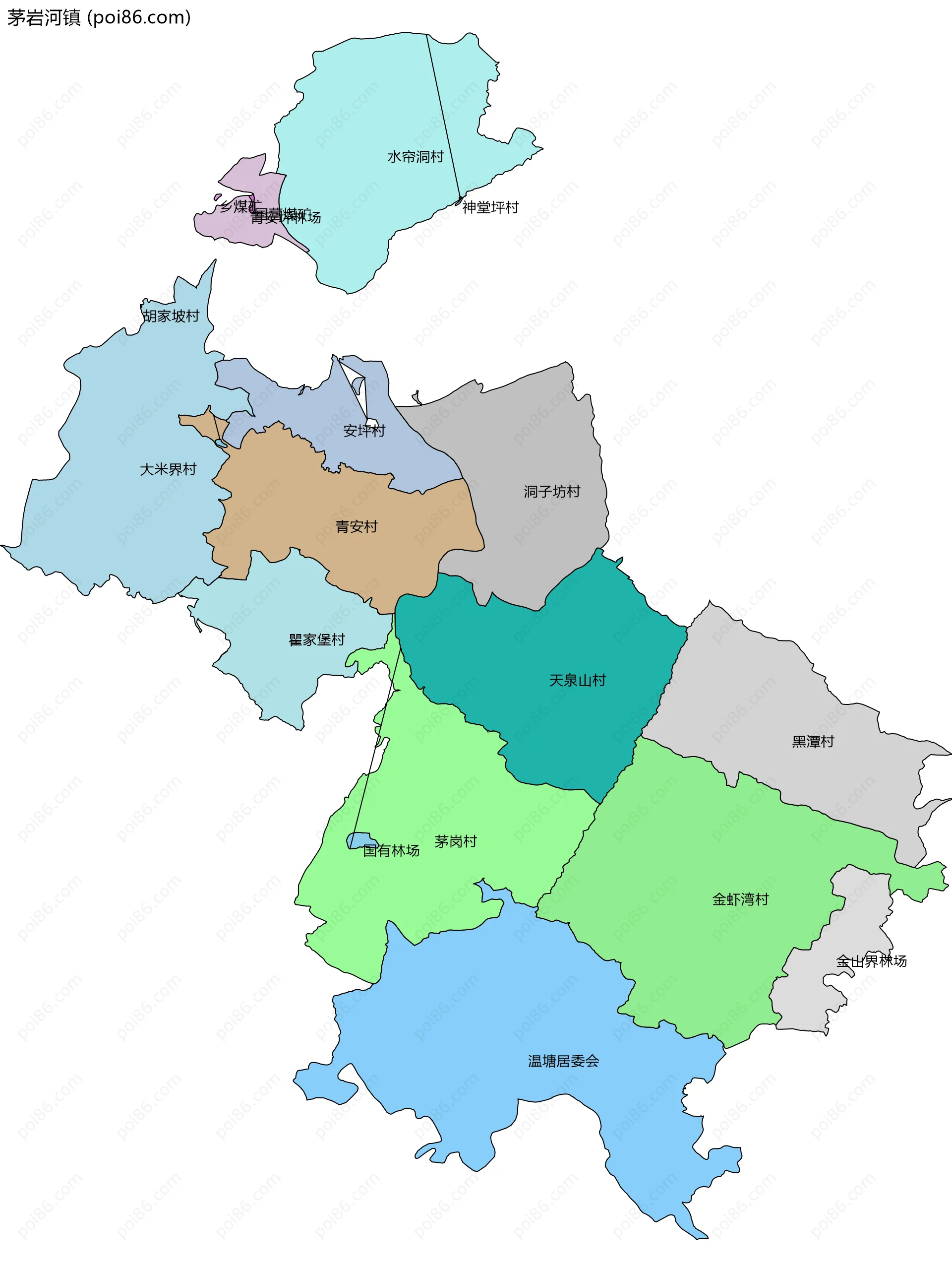 茅岩河镇边界地图(五级行政区划)