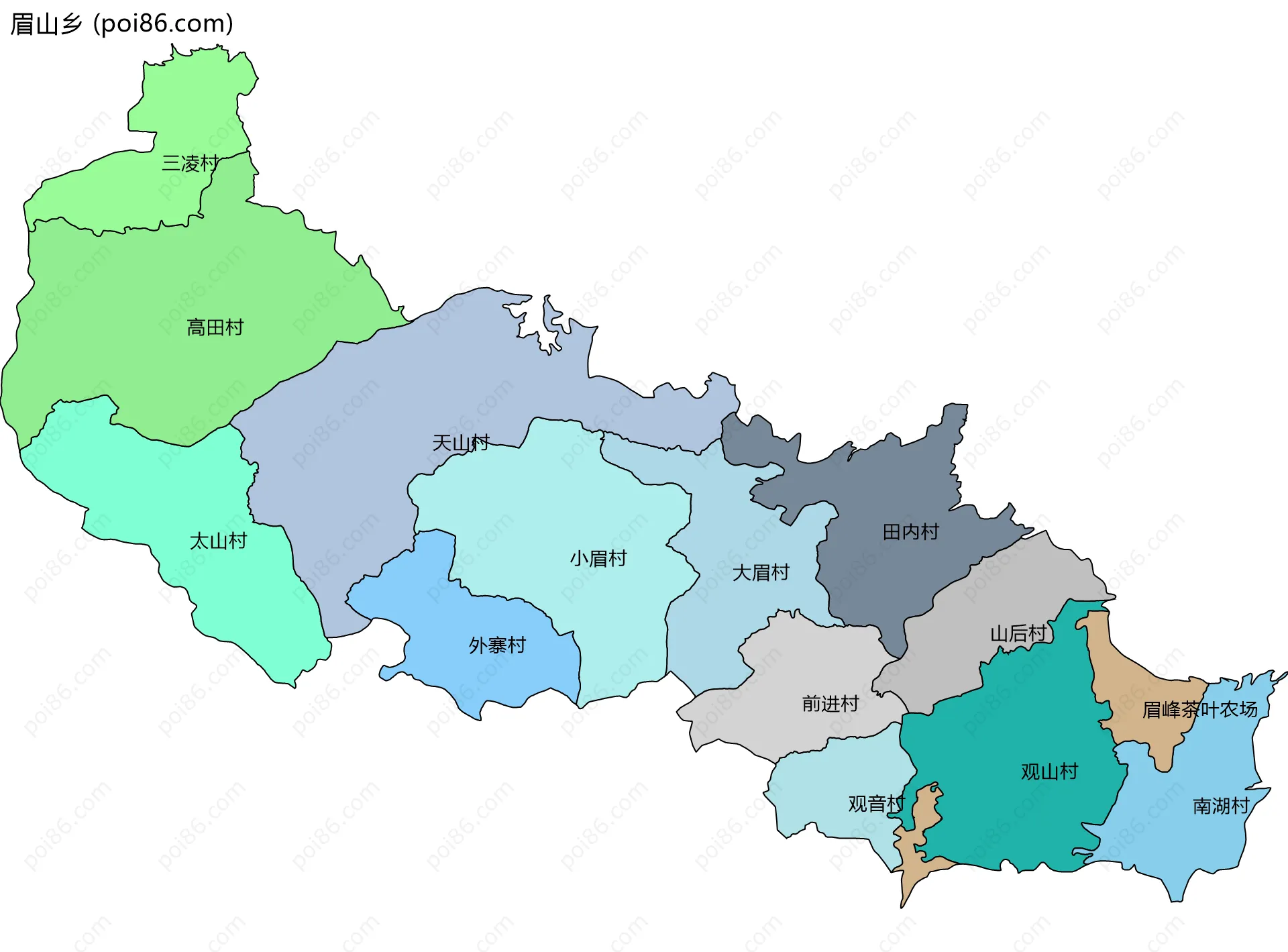 眉山乡边界地图(五级行政区划)