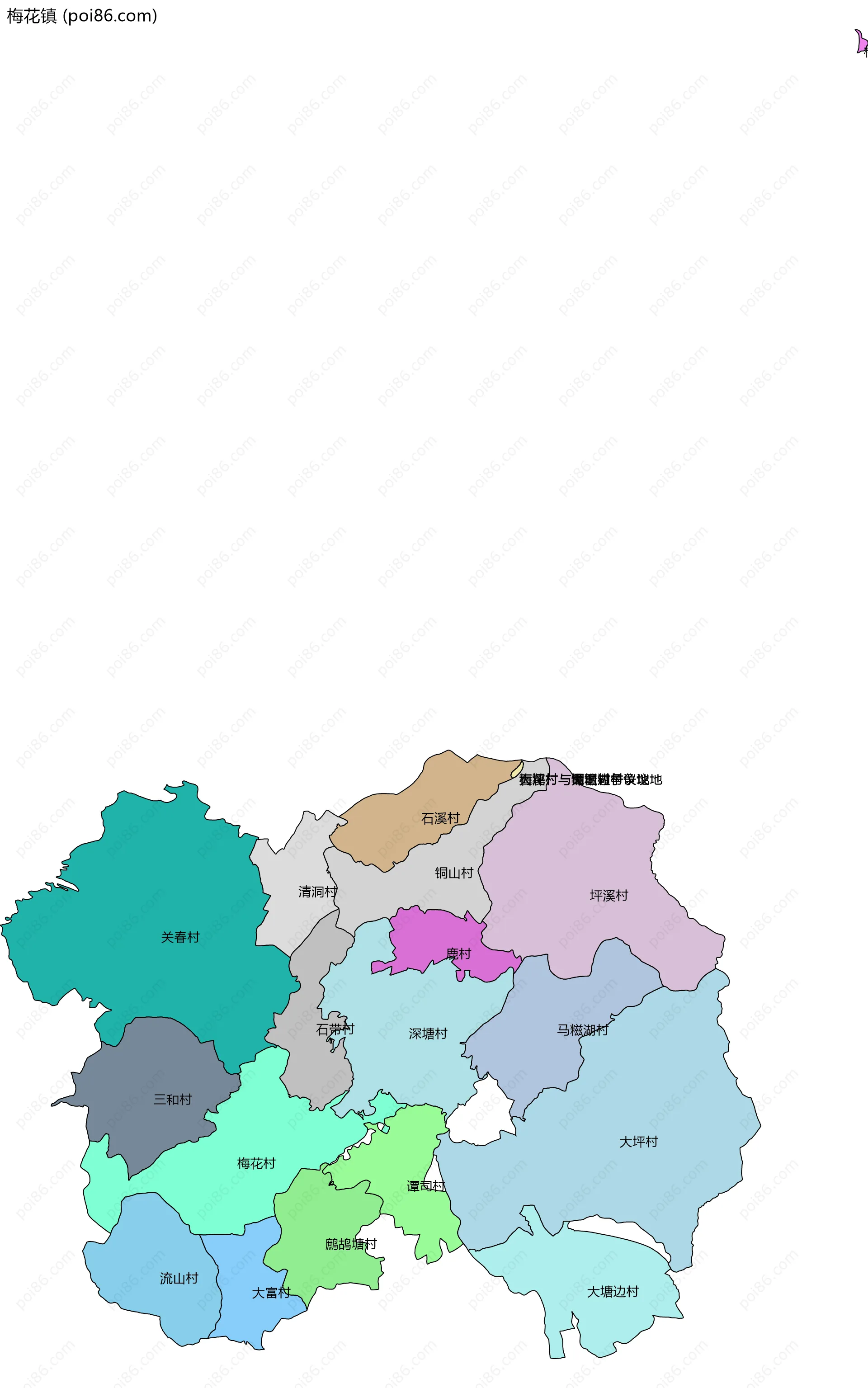 梅花镇边界地图(五级行政区划)