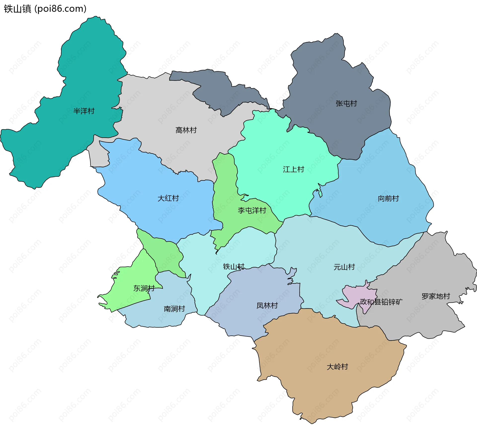 铁山镇边界地图(五级行政区划)
