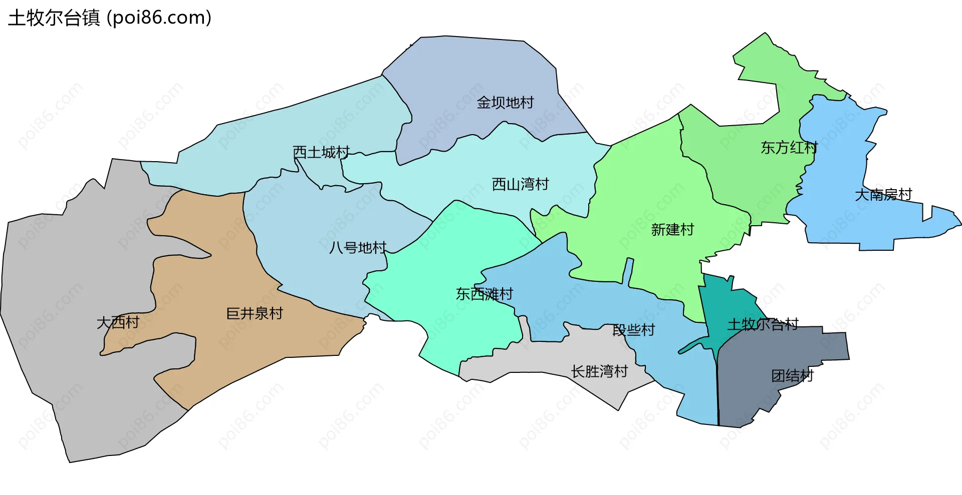 土牧尔台镇边界地图(五级行政区划)