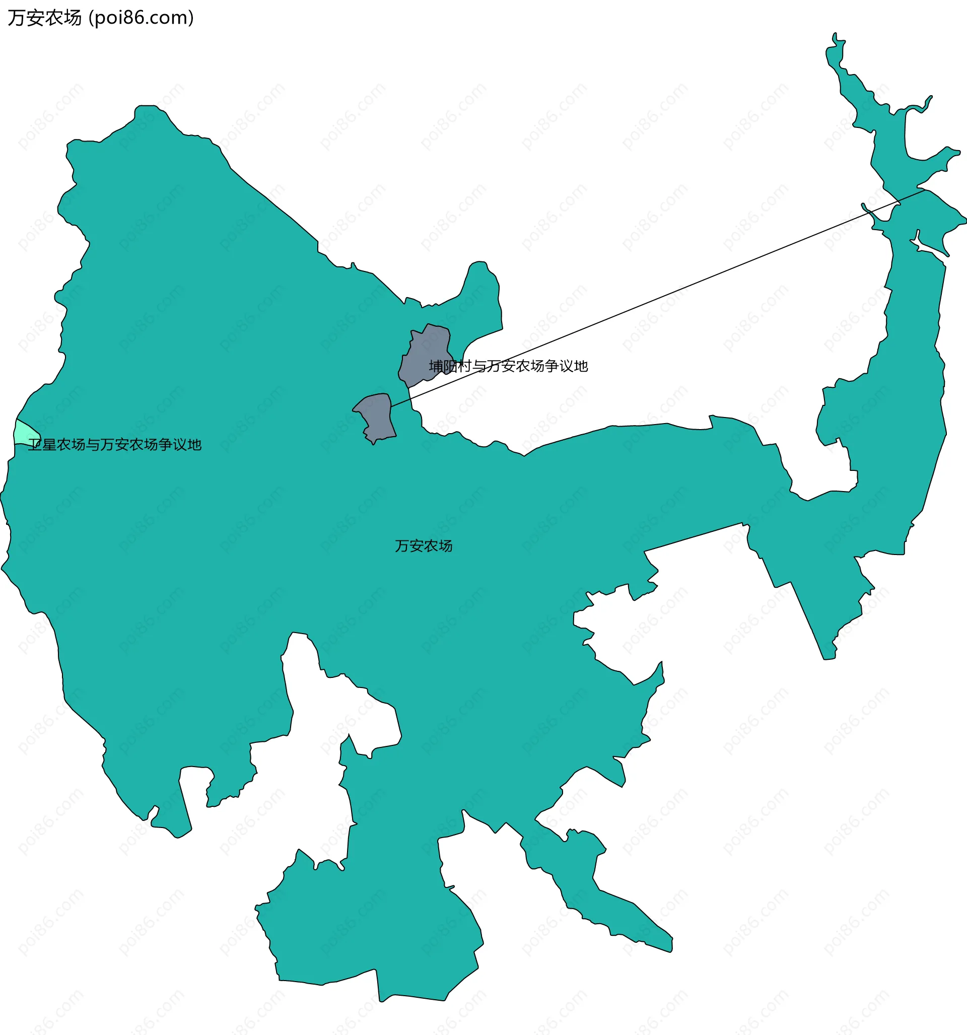 万安农场边界地图(五级行政区划)