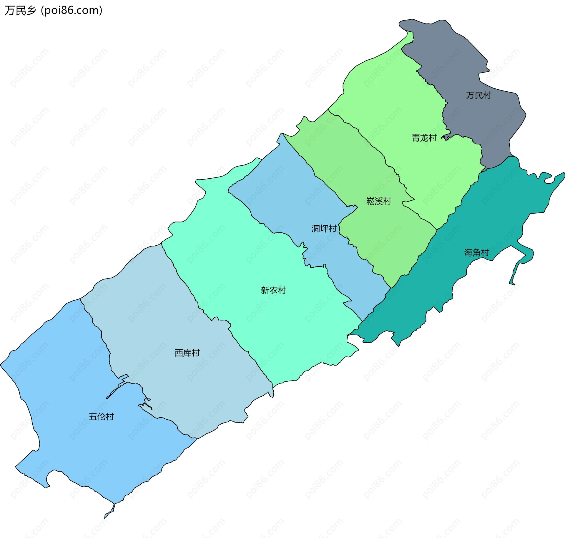 万民乡边界地图(五级行政区划)