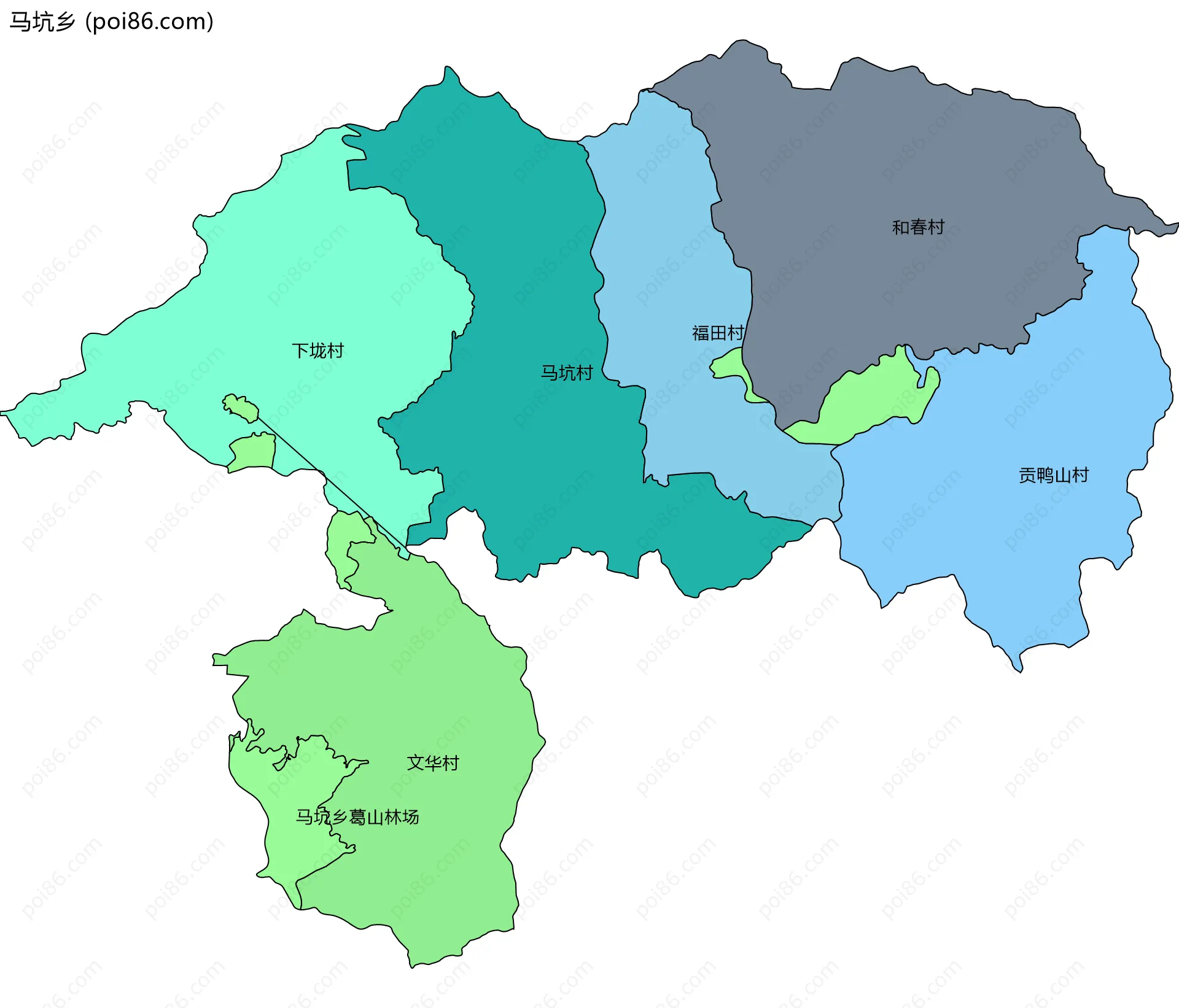 马坑乡边界地图(五级行政区划)