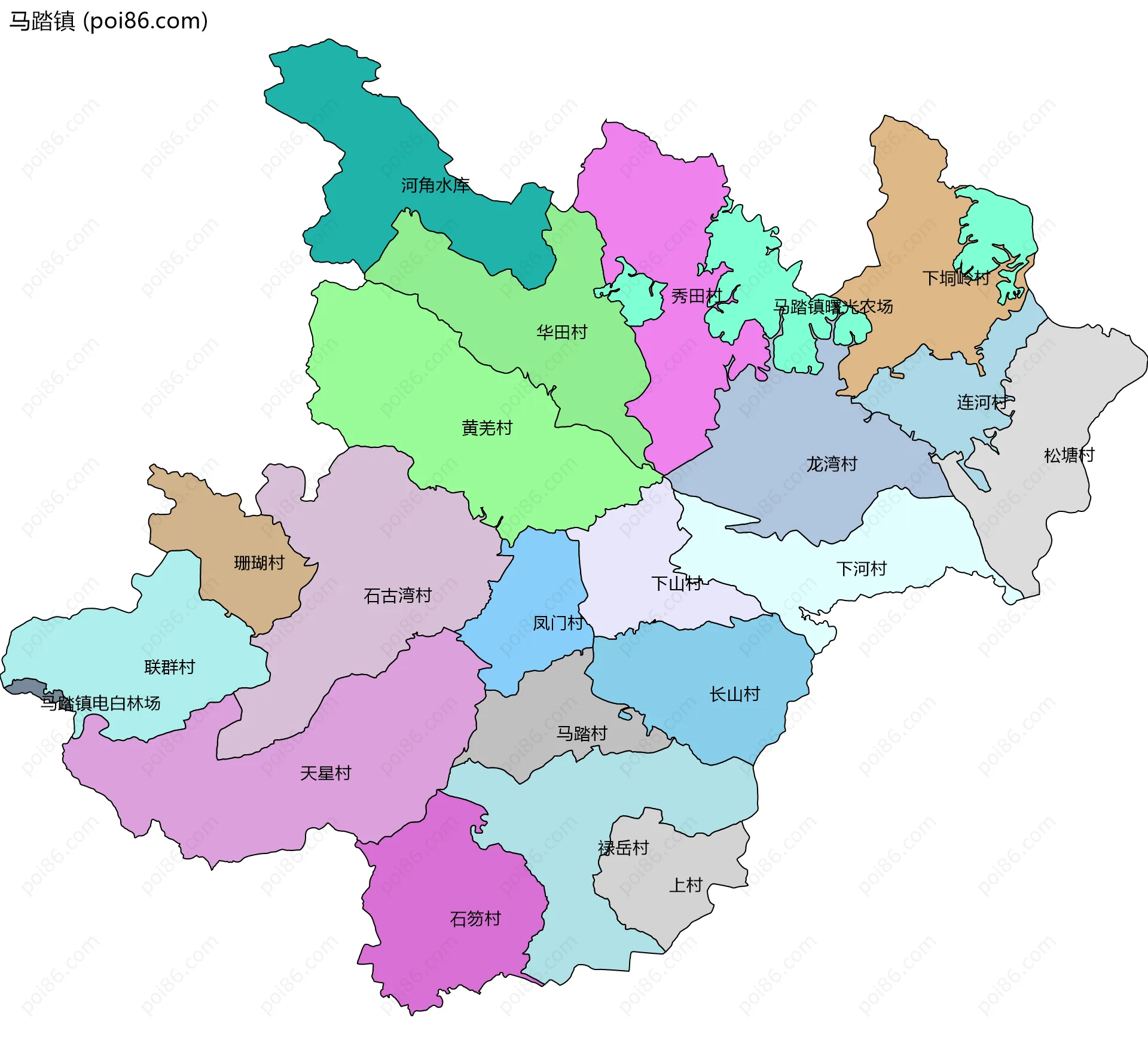 马踏镇边界地图(五级行政区划)