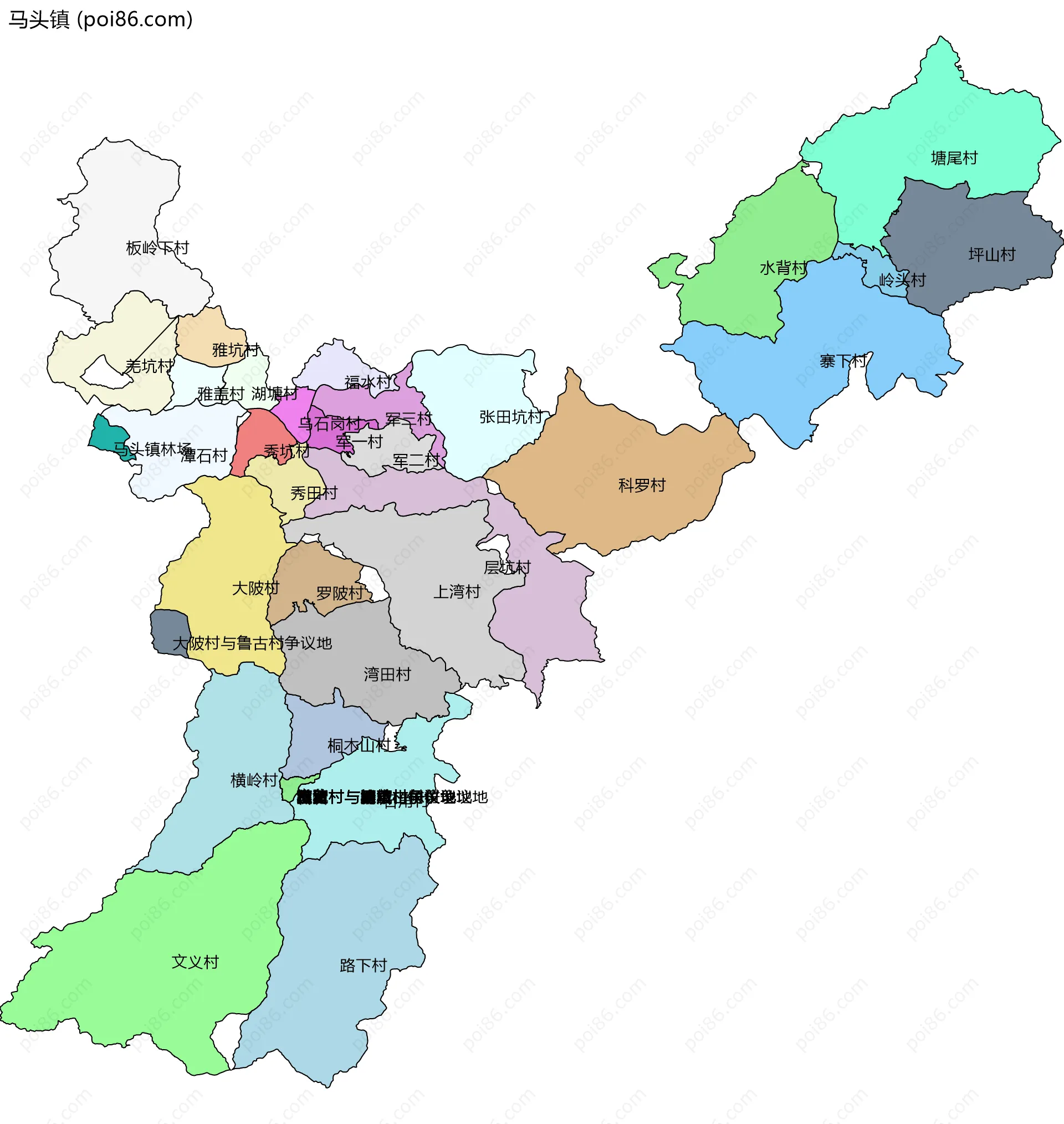 马头镇边界地图(五级行政区划)