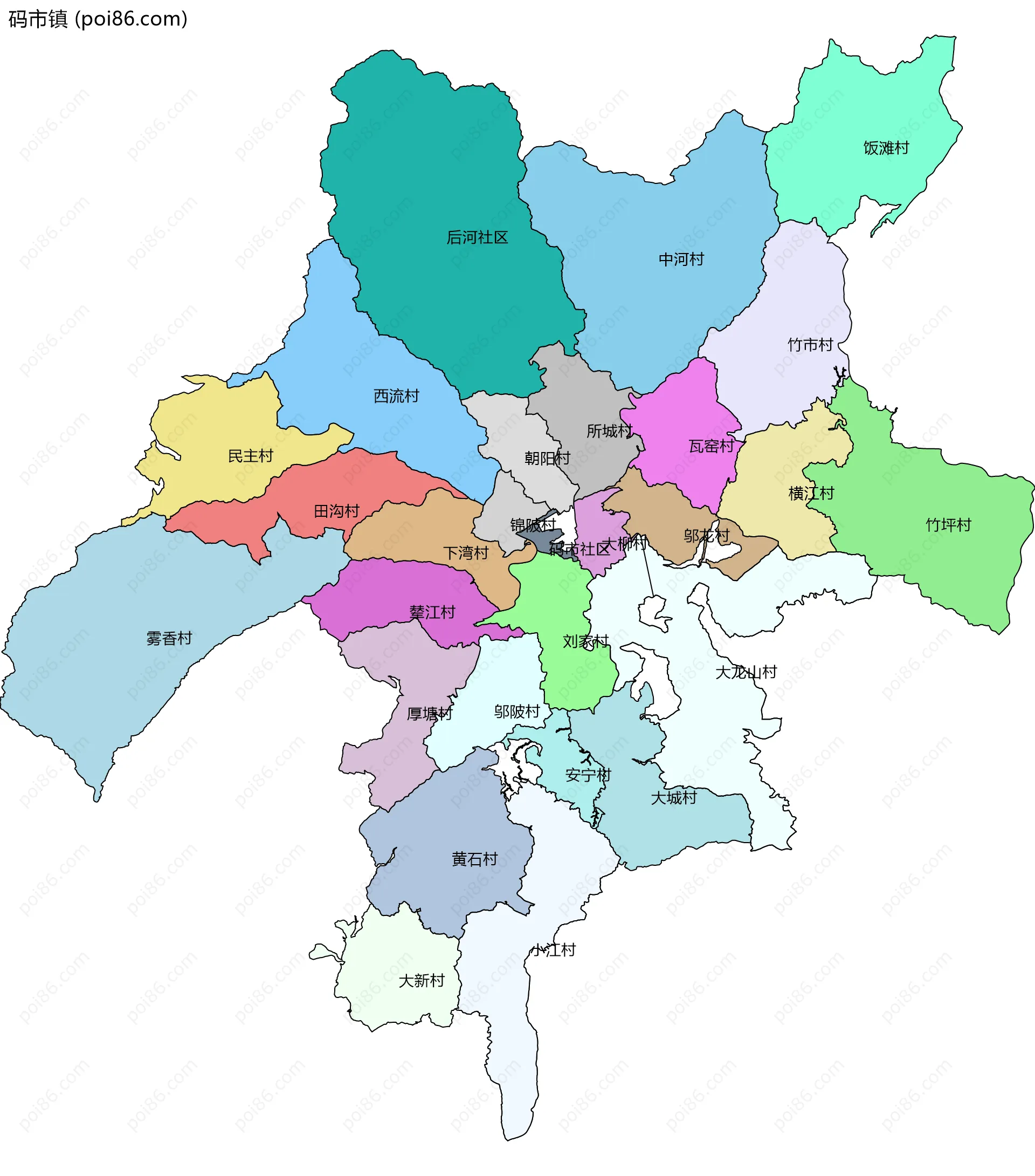 码市镇边界地图(五级行政区划)