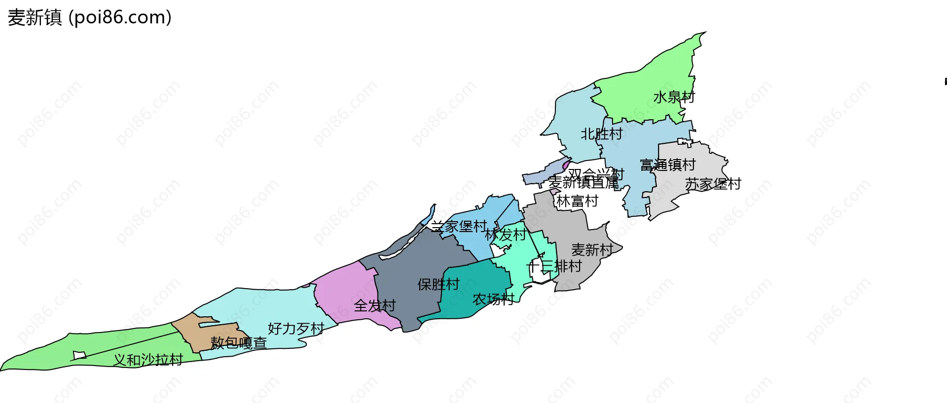 麦新镇边界地图(五级行政区划)