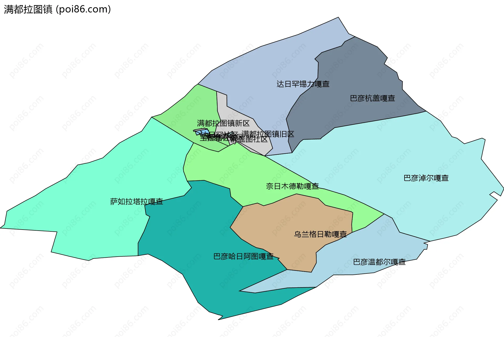 满都拉图镇边界地图(五级行政区划)