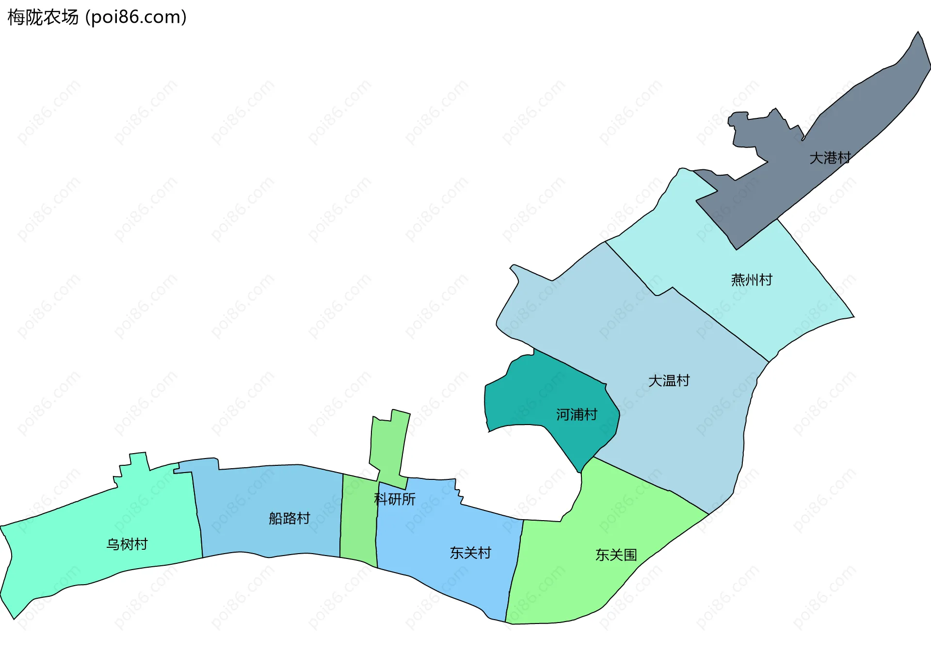 梅陇农场边界地图(五级行政区划)