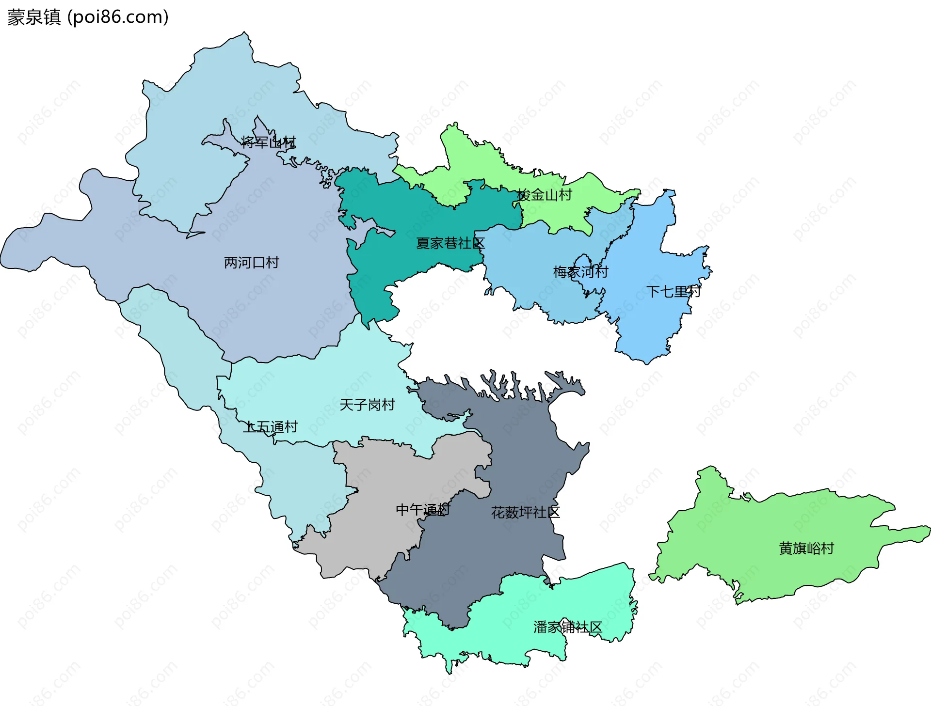 蒙泉镇边界地图(五级行政区划)