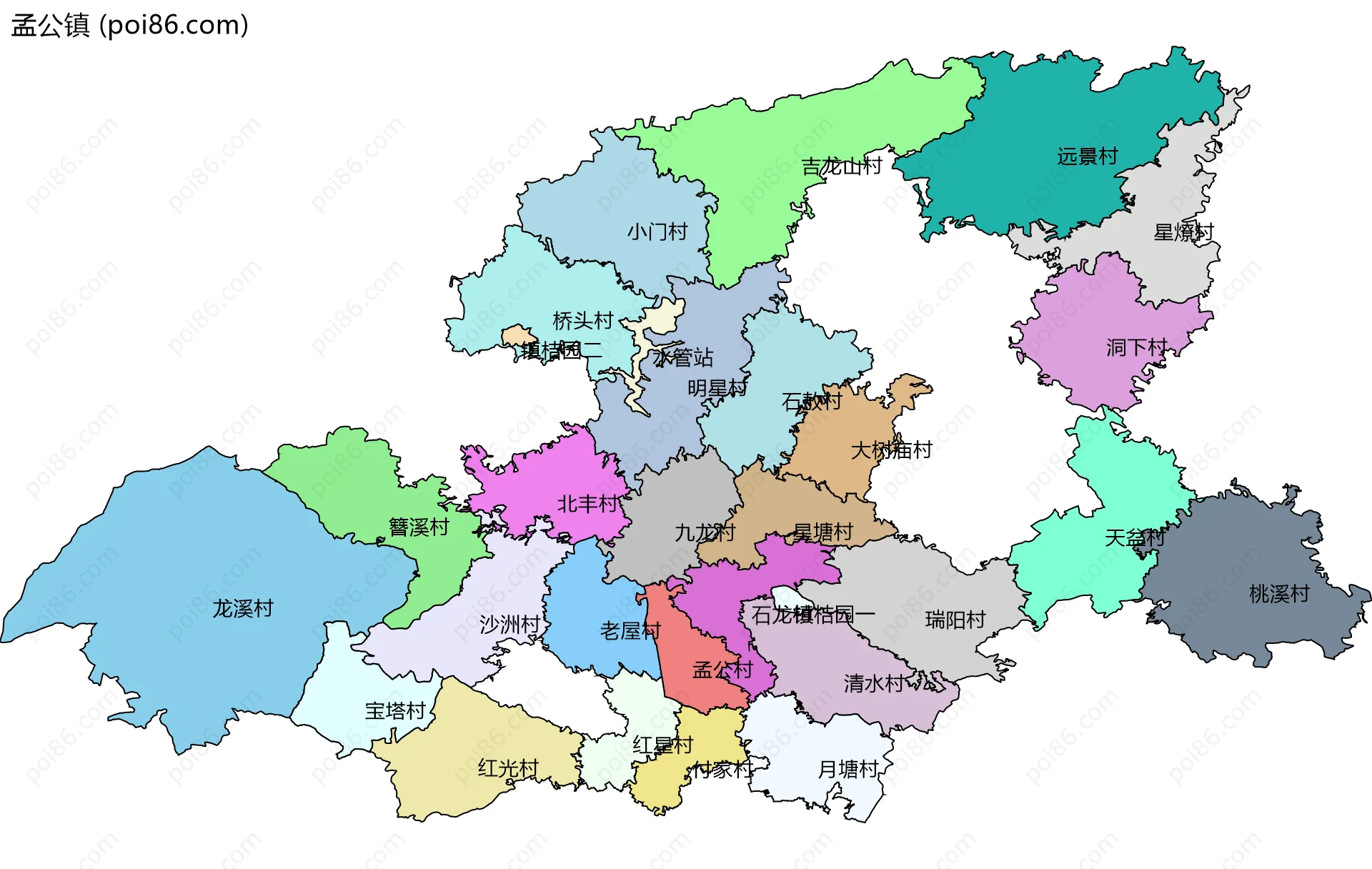 孟公镇边界地图(五级行政区划)