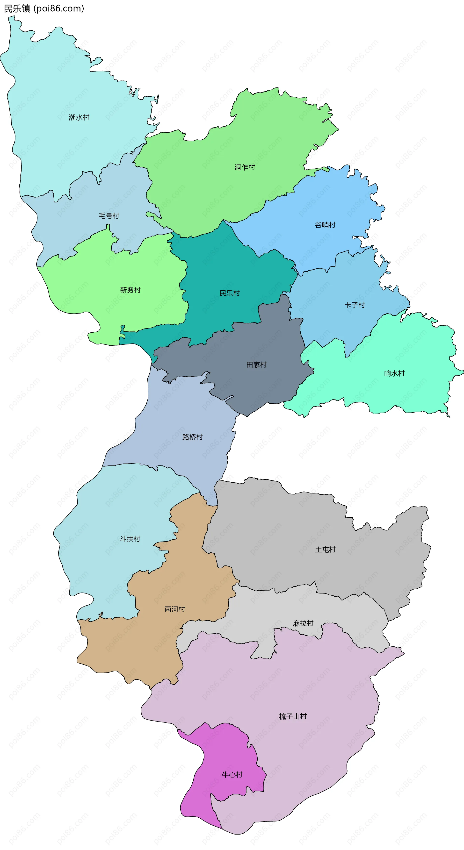 民乐镇边界地图(五级行政区划)