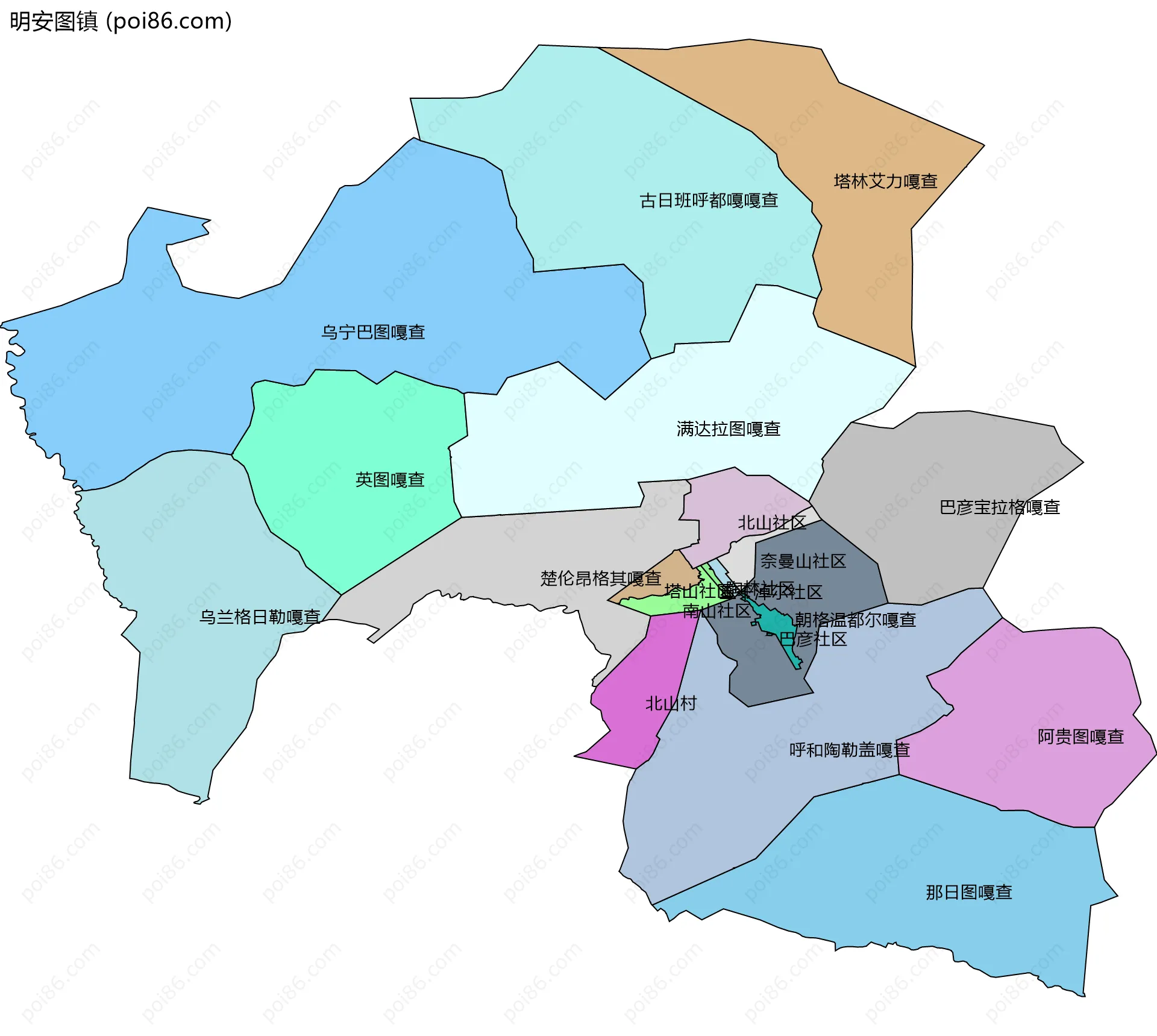 明安图镇边界地图(五级行政区划)