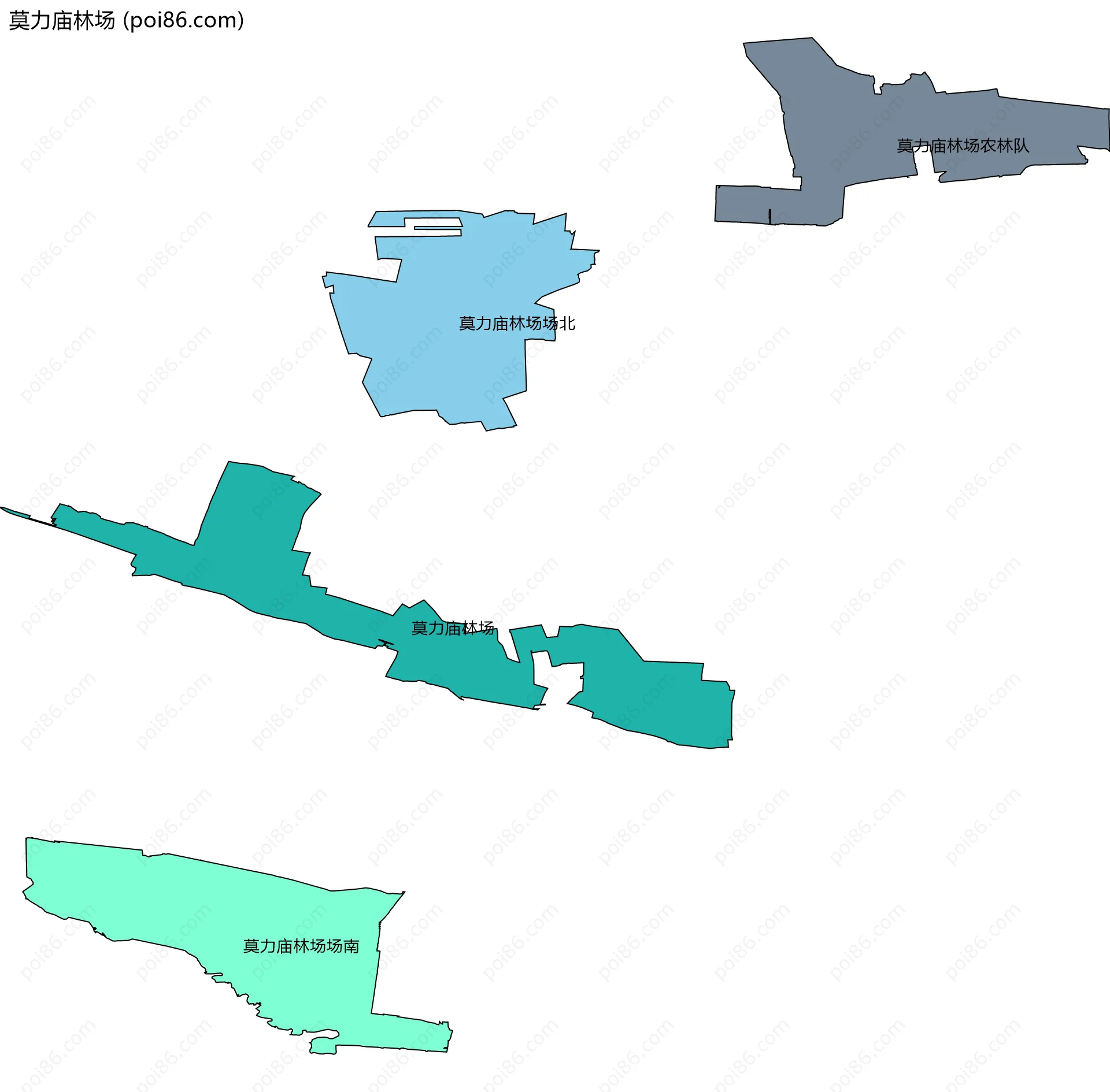 莫力庙林场边界地图(五级行政区划)