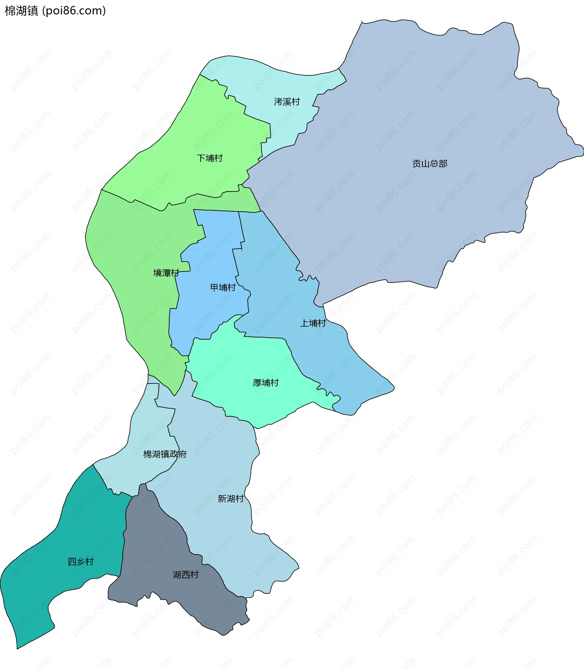 棉湖镇边界地图(五级行政区划)