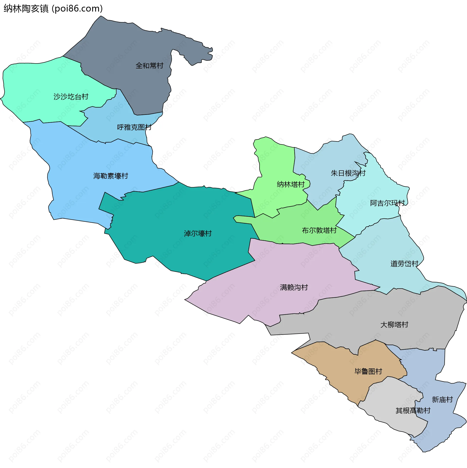 纳林陶亥镇边界地图(五级行政区划)