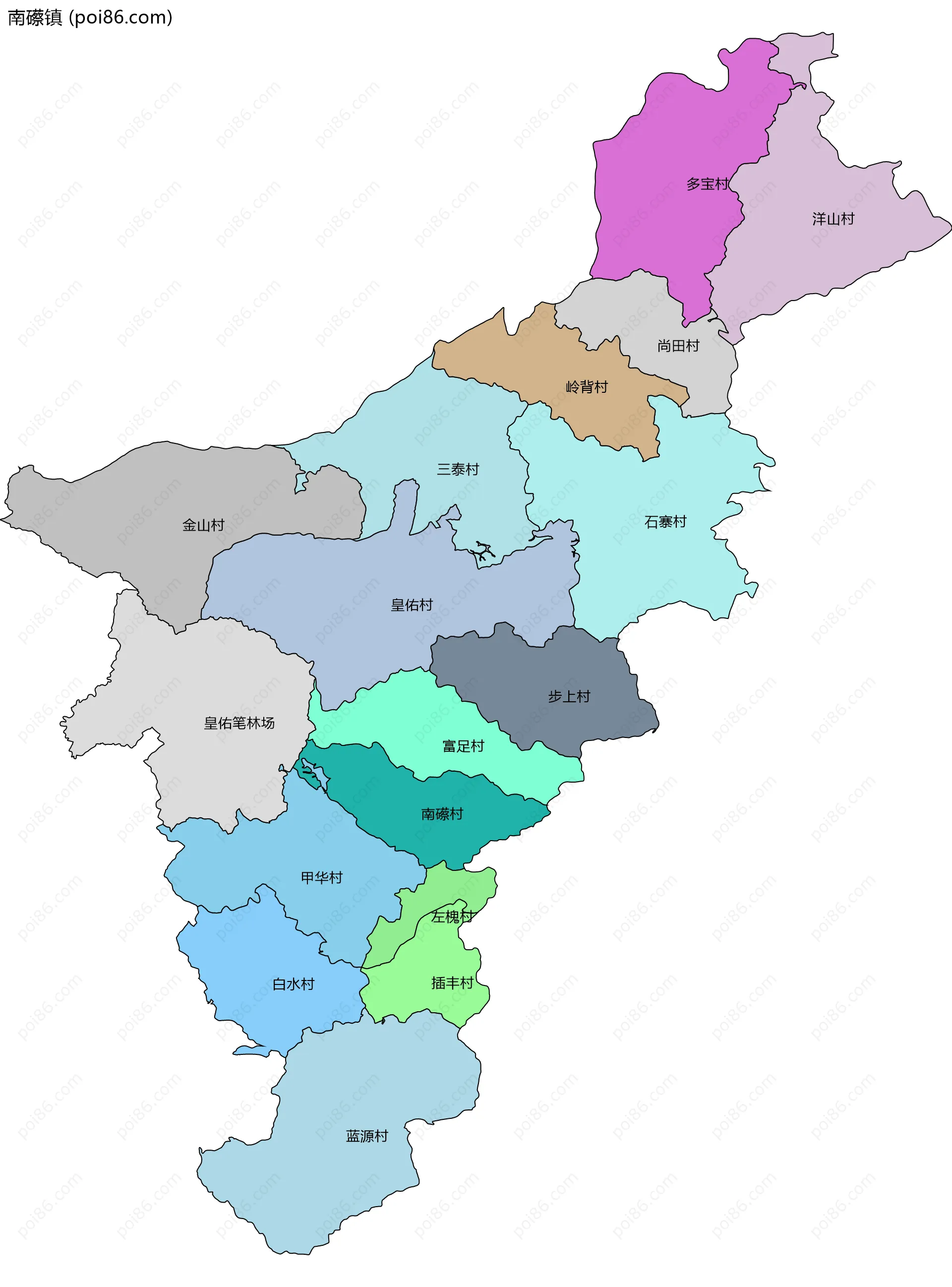 南礤镇边界地图(五级行政区划)
