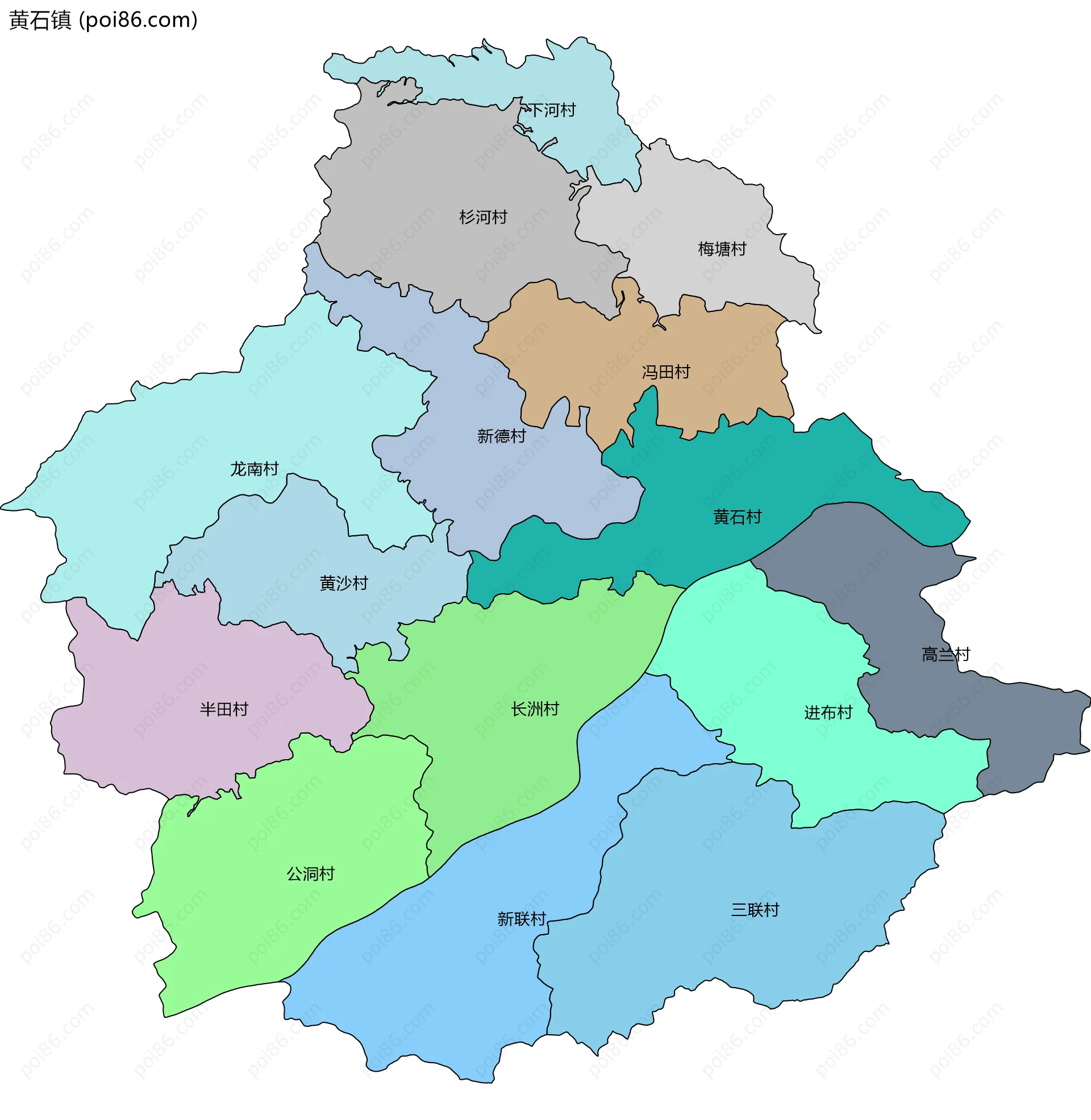 黄石镇边界地图(五级行政区划)