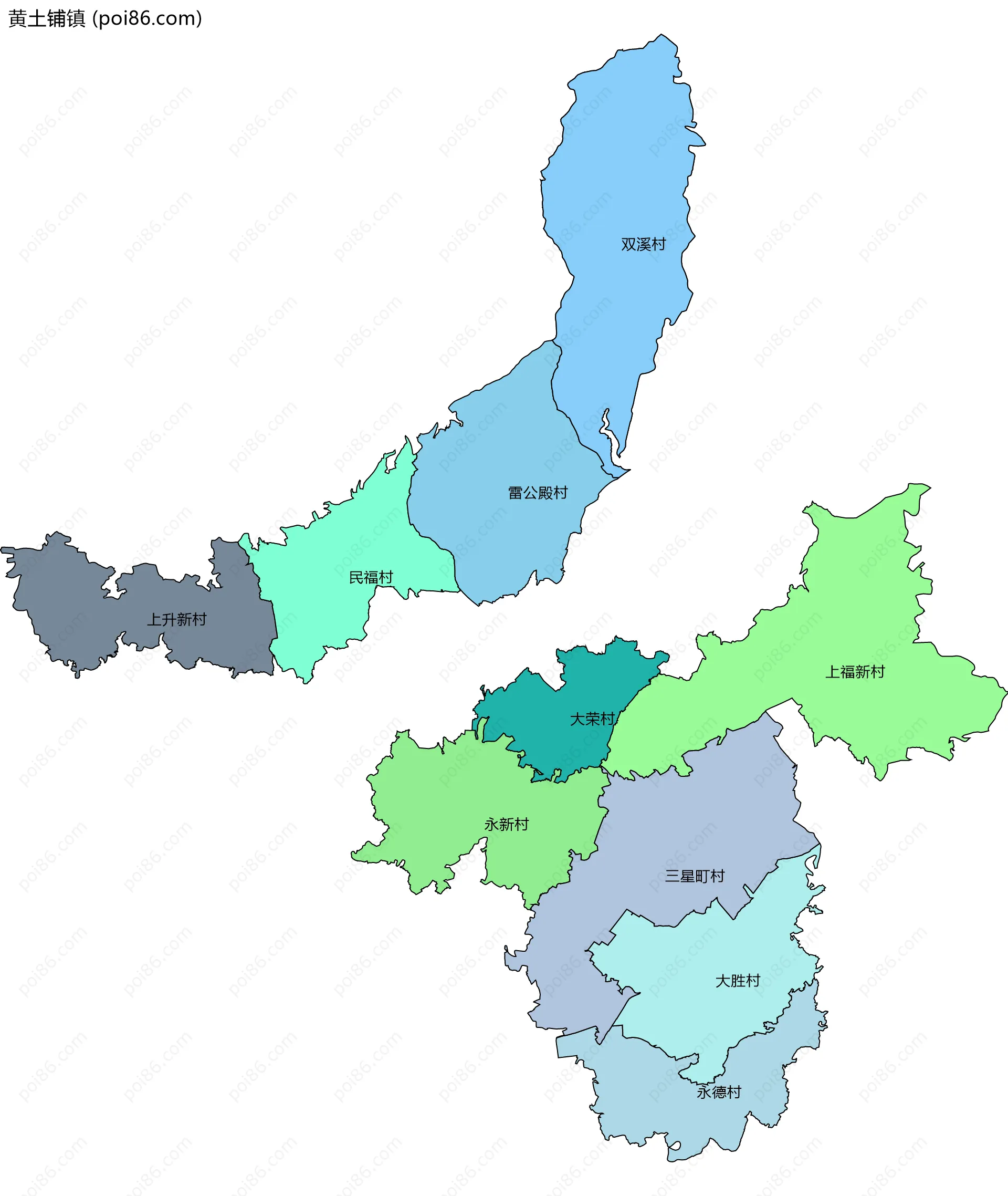 黄土铺镇边界地图(五级行政区划)