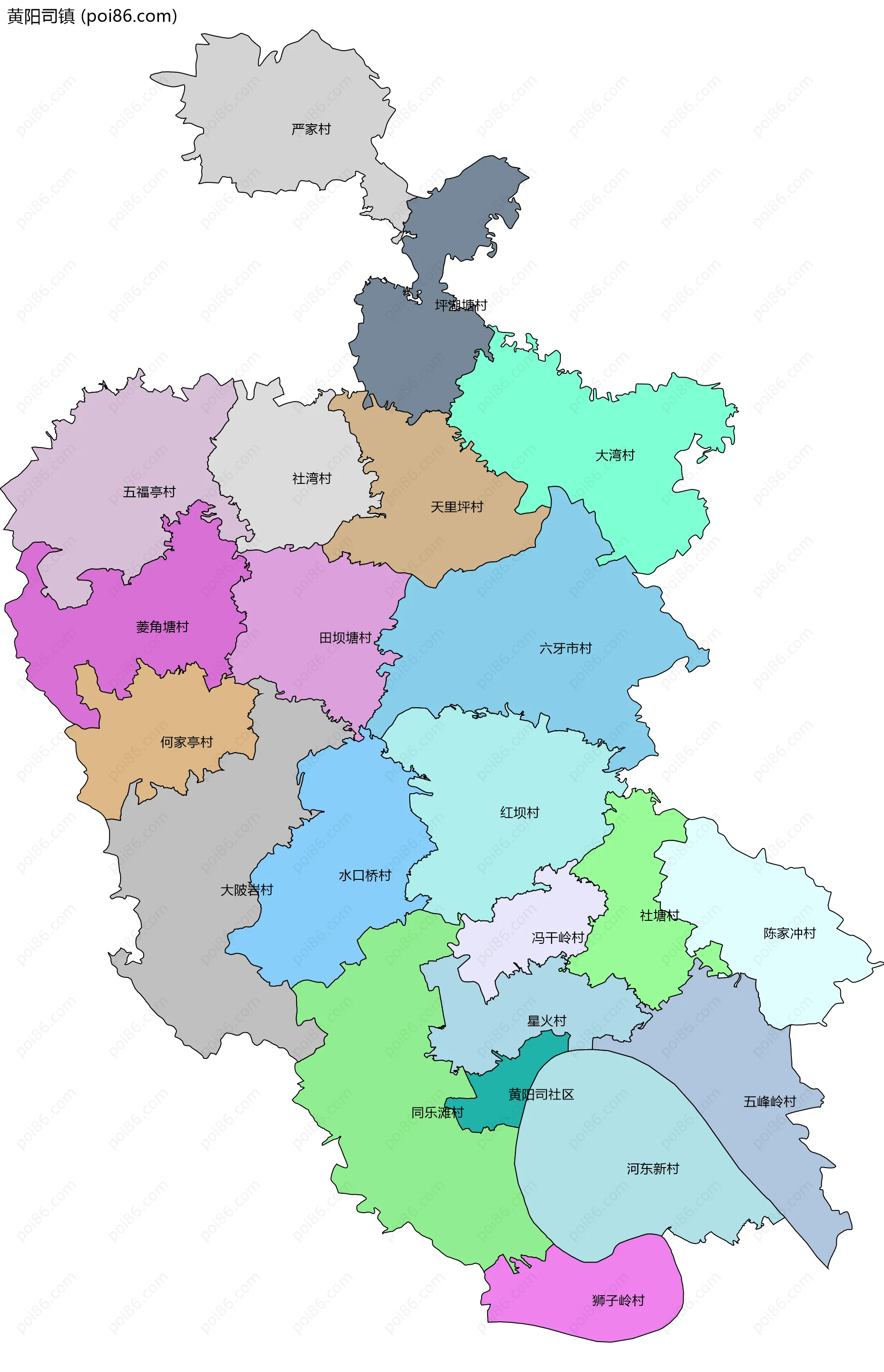 黄阳司镇边界地图(五级行政区划)