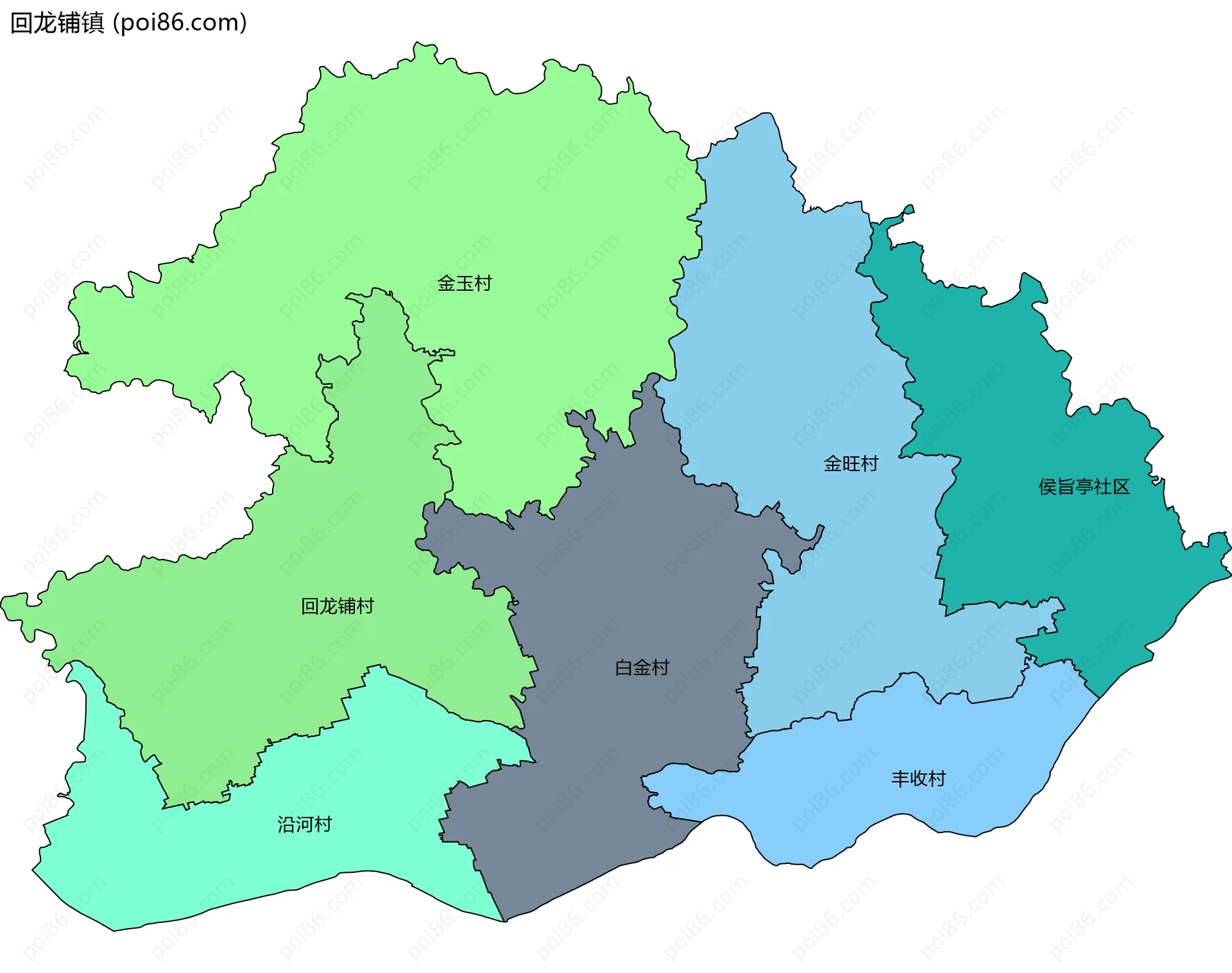 回龙铺镇边界地图(五级行政区划)