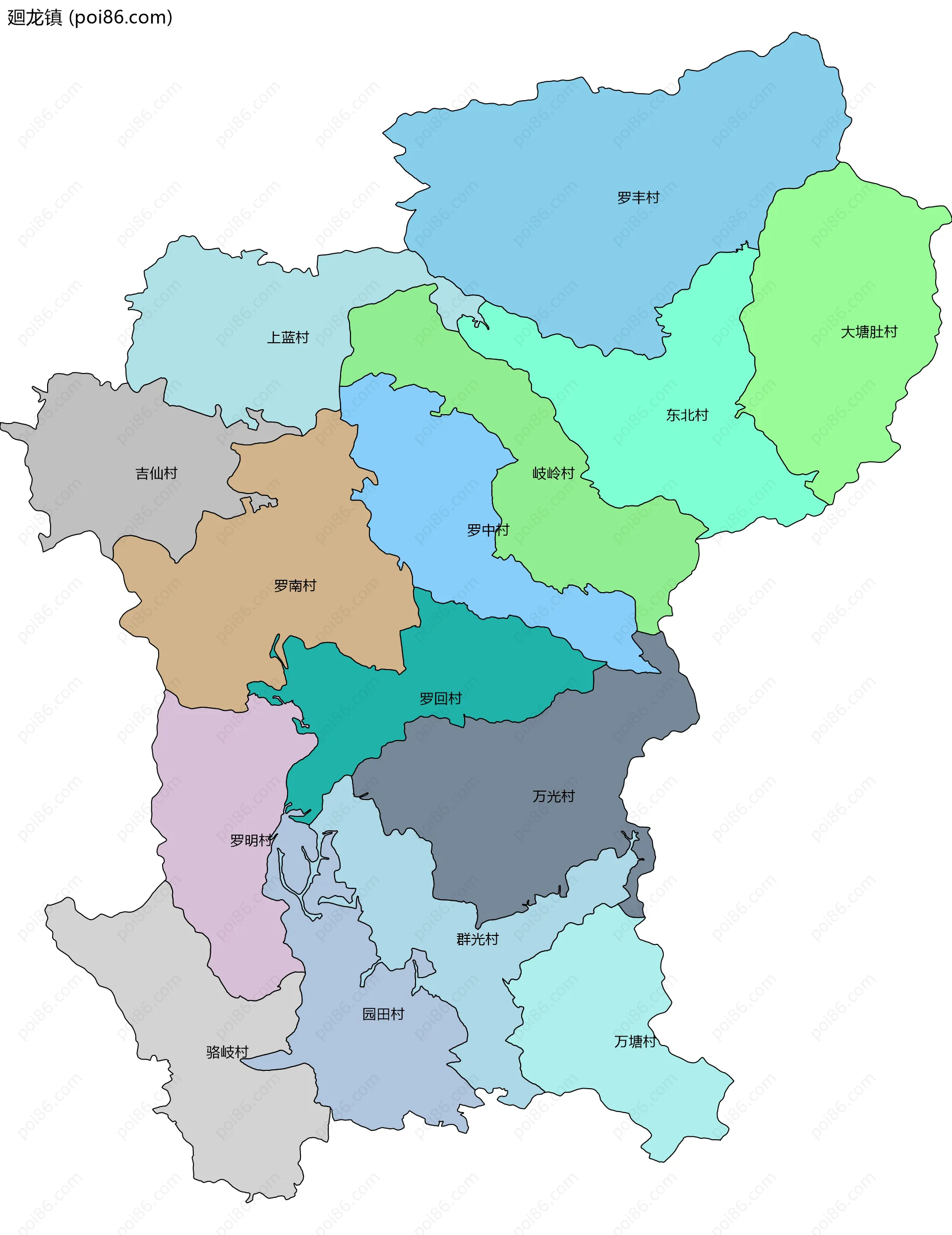 廻龙镇边界地图(五级行政区划)