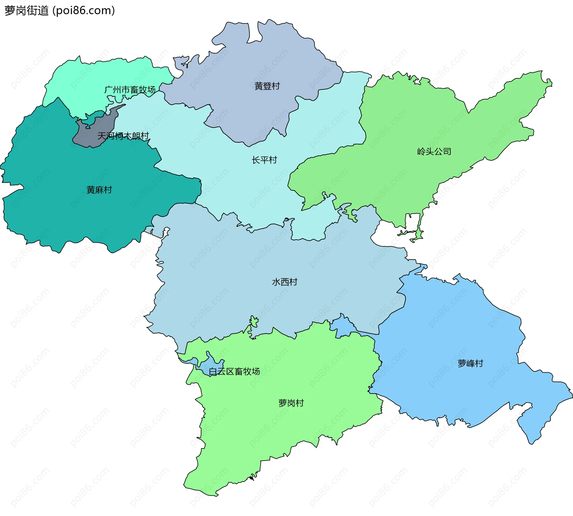 萝岗街道边界地图(五级行政区划)