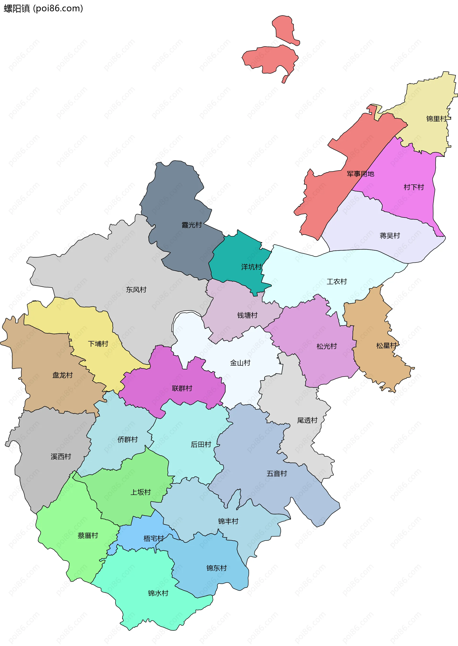 螺阳镇边界地图(五级行政区划)