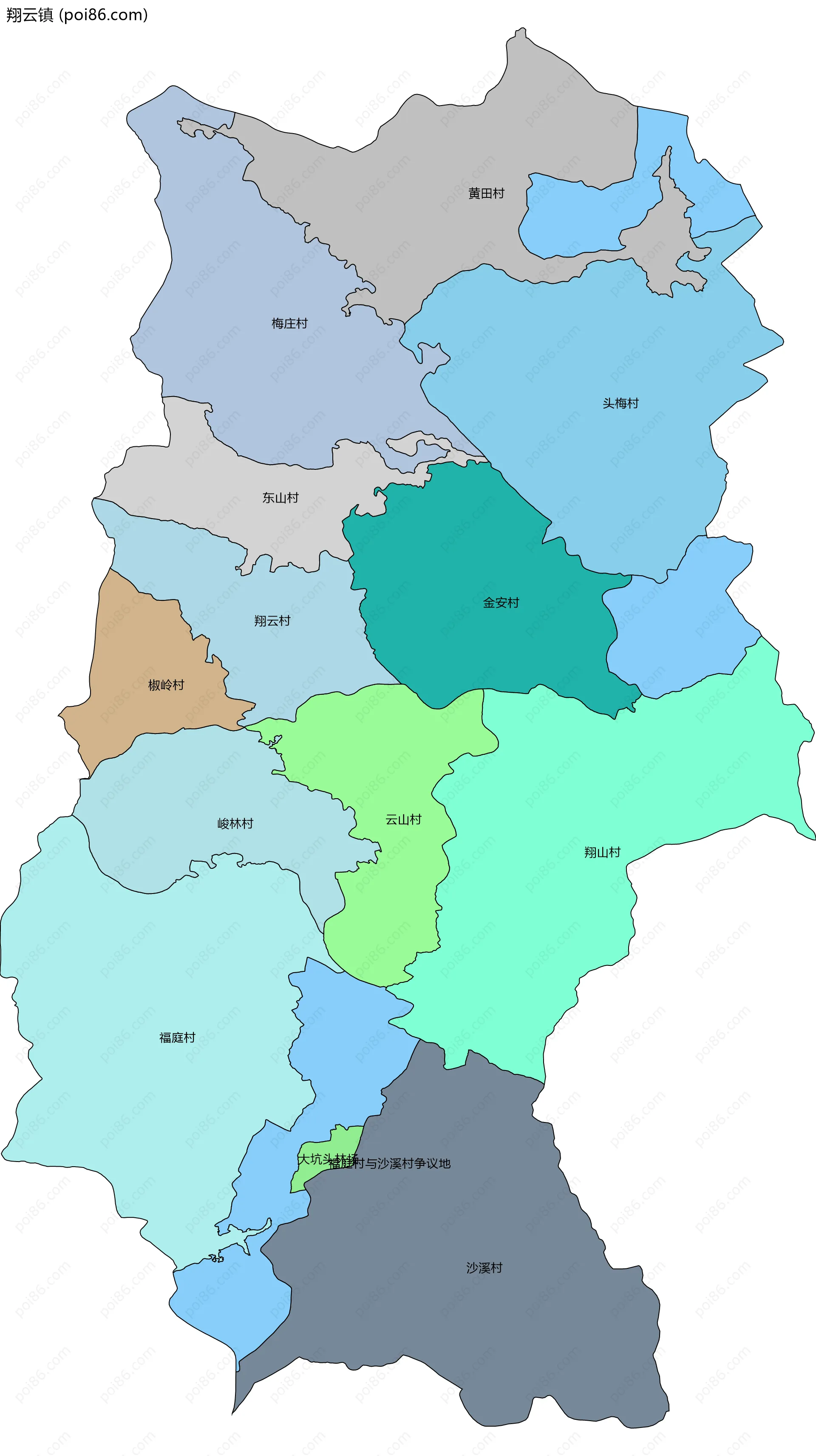 翔云镇边界地图(五级行政区划)