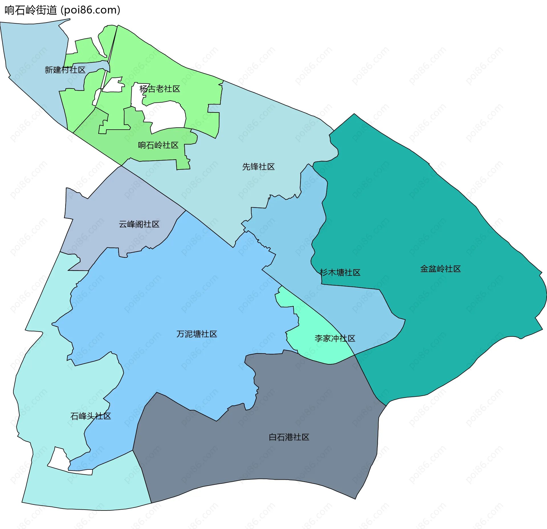 响石岭街道边界地图(五级行政区划)